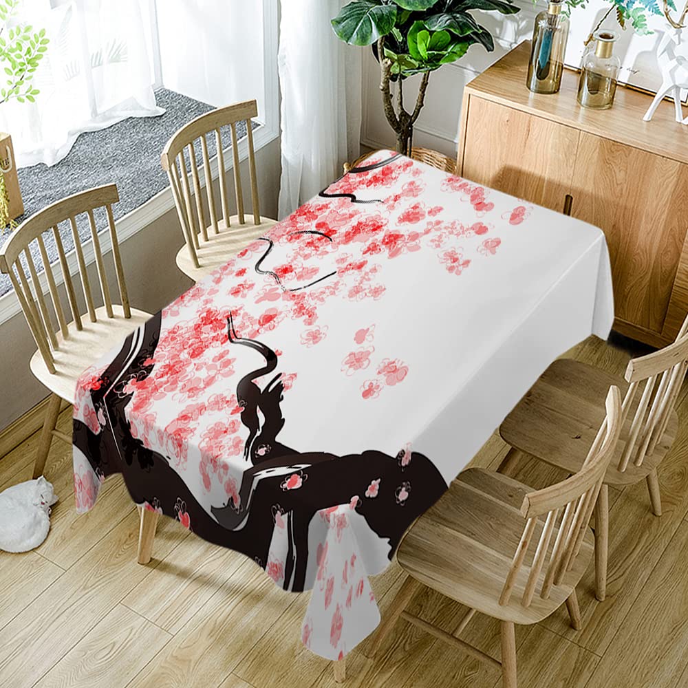 WONDERTIFY Japanese Cherry Blossom Tablecloth - Pink Wrinkle-Free, Fade-Resistant, Dustproof & Washable Dining Table Cover (60x104 Inches) - Perfect for Spring Parties, Wedding Decor & Home Dining Room Decorations