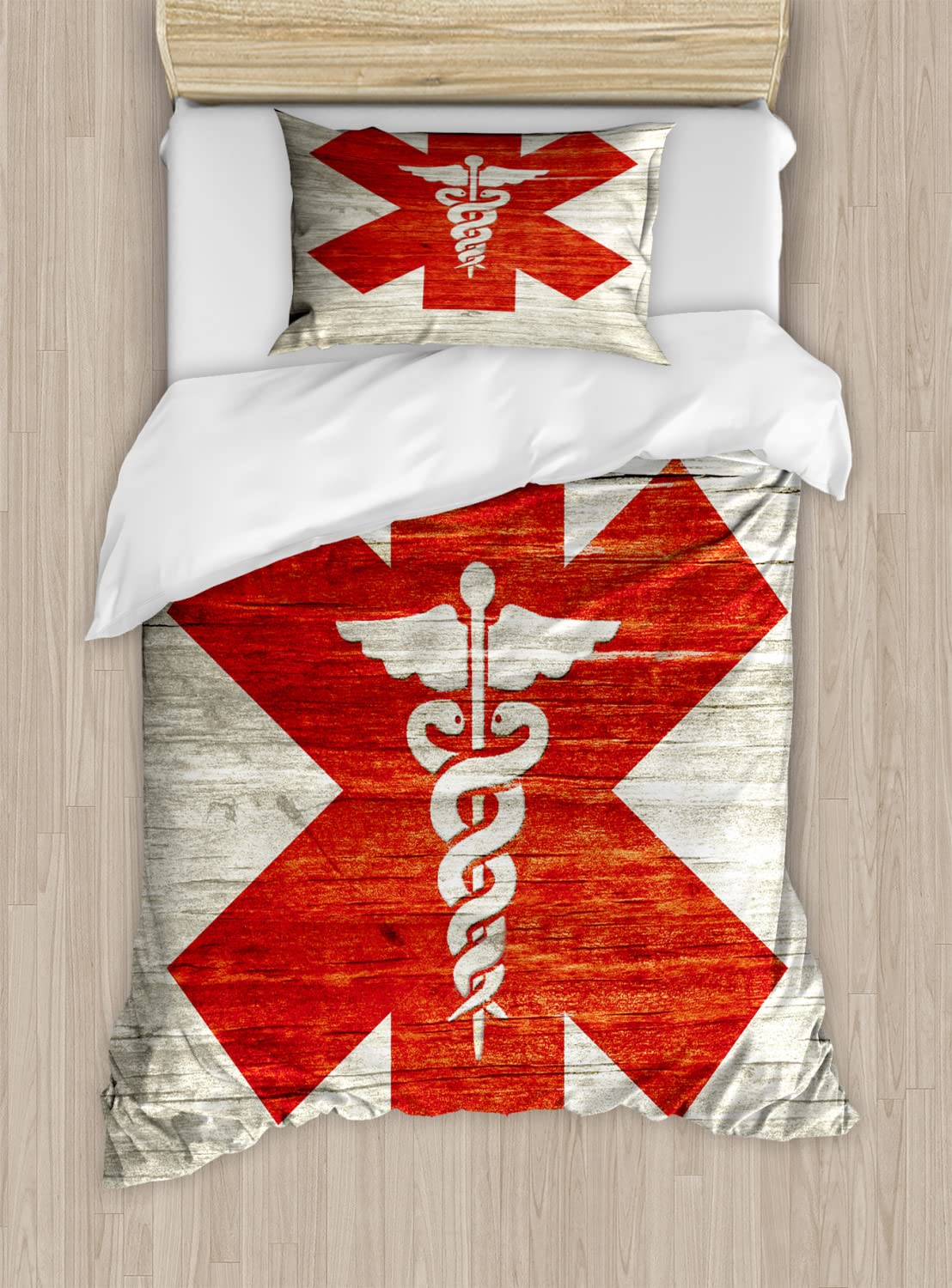 Ambesonne Rustic Duvet Cover Set - Vintage Weathered Design, 2-Piece Cal King Bedding with 4 Pillowcases in Vermilion & Sand Brown | Perfect for Farmhouse, Cottage & Vintage Style Bedrooms