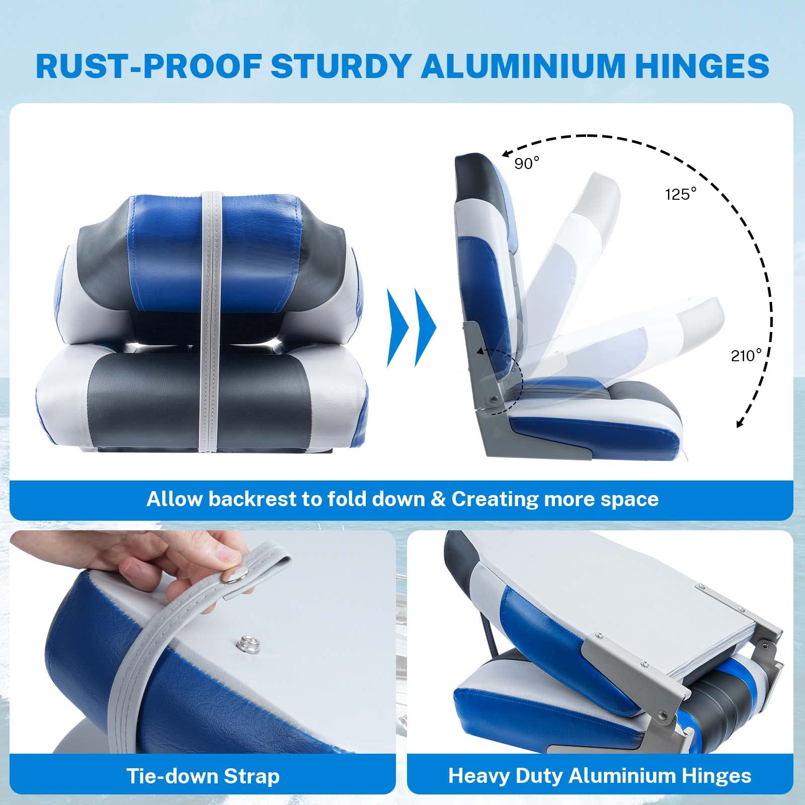 Premium 2-Pack Dreizack Folding High Back Fishing Boat Seats - Waterproof Pontoon & Bass Tracker Chairs with Stainless Steel Hardware, Aluminum Hinges & Thickened Cushion - Perfect for Fishing, Boating & Marine Adventures