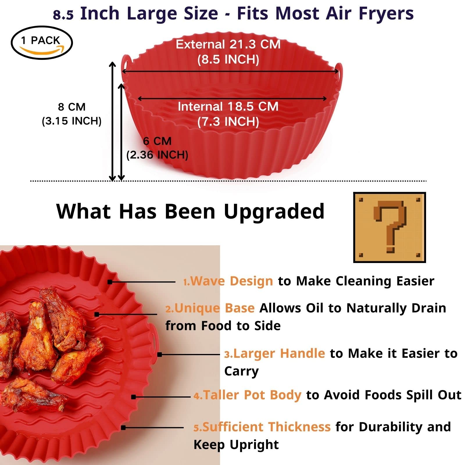 Non-Toxic Silicone Air Fryer Basket Liner - Reusable, Food Safe Oven Accessory for Easy Cleaning - Replacement for Parchment Paper - Perfect for Chicken Wings, Fries & Healthy Cooking