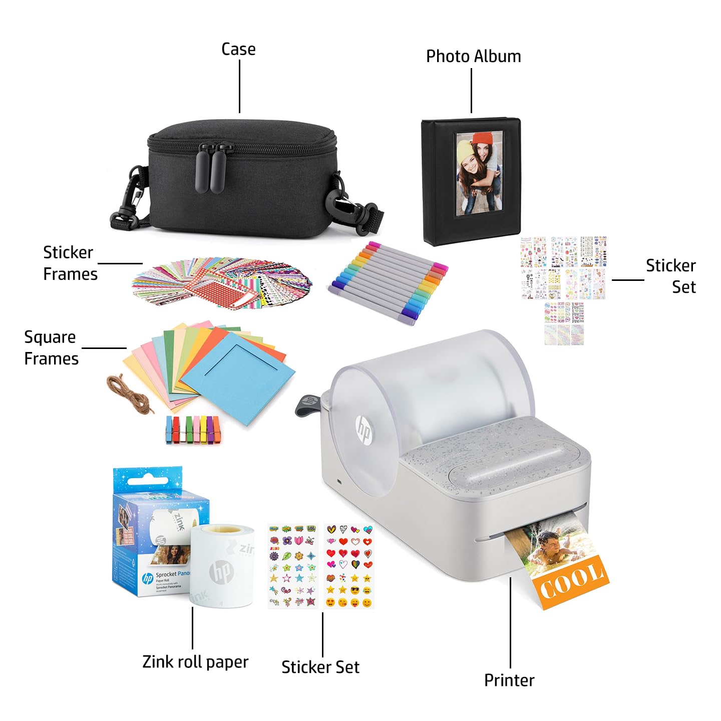HP Sprocket Panorama Instant Portable Photo Printer (Grey) - Wireless Bluetooth ZINK Zero Ink Printing, Includes Travel Case, Photo Paper, Album, Markers & Accessories - Perfect for Travel, Parties & DIY Scrapbooking