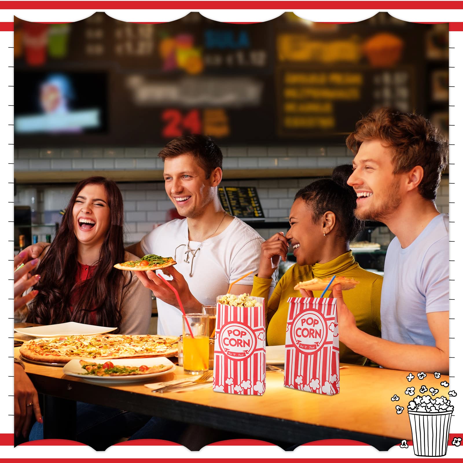 300 Pcs 2oz Disposable Popcorn Bags - Bulk Greaseproof & Tear-Resistant Treat Holders for Movie Nights, Carnivals, Birthday Parties - Perfect for Home Theater, Concessions Business & Event Supplies
