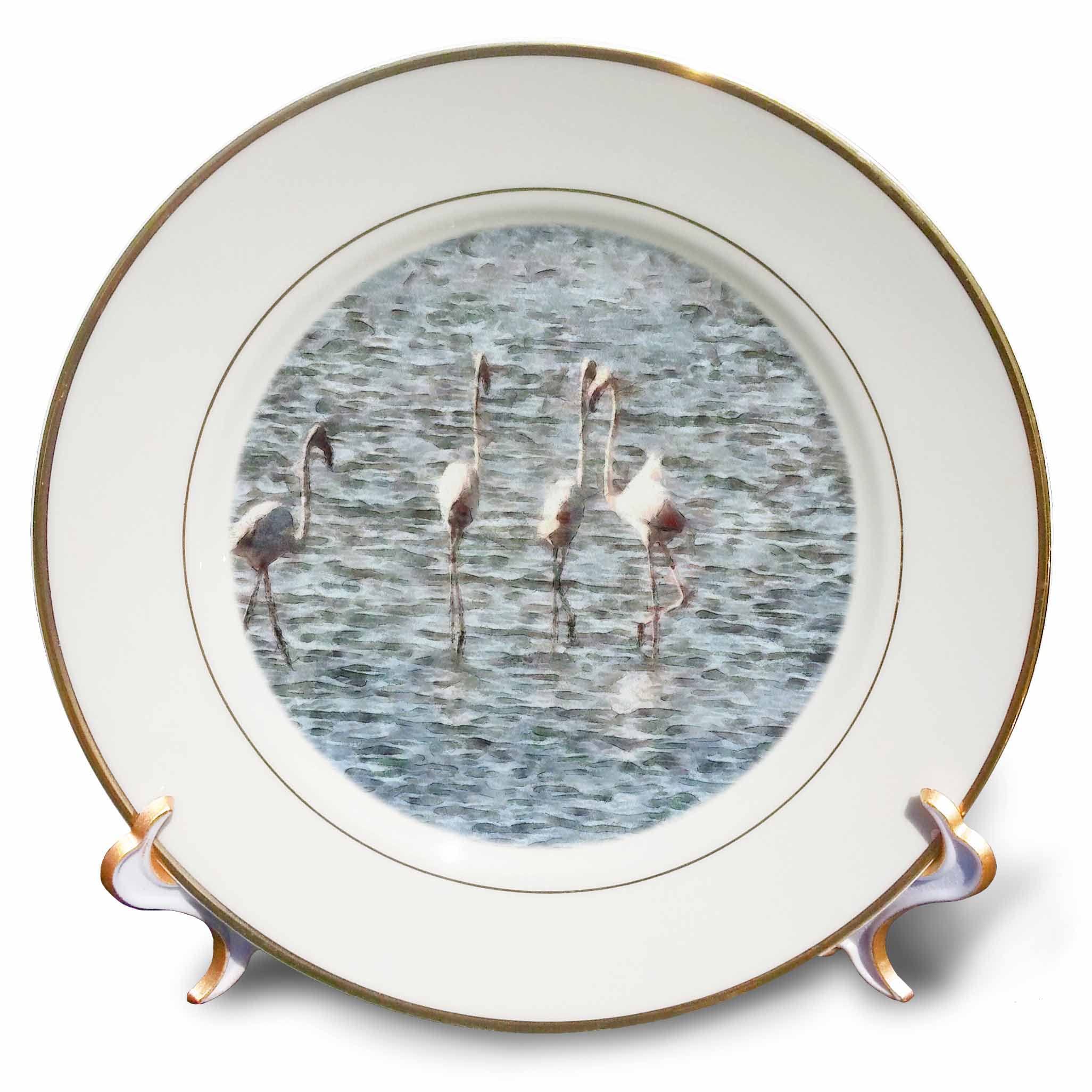 3D Rose Flamingo Watercolor Art Plate - Elegant Flamboyant Flamingo Design - Decorative Ceramic Plate for Home, Kitchen, or Gift - Perfect for Dining, Wall Decor, and Special Occasions
