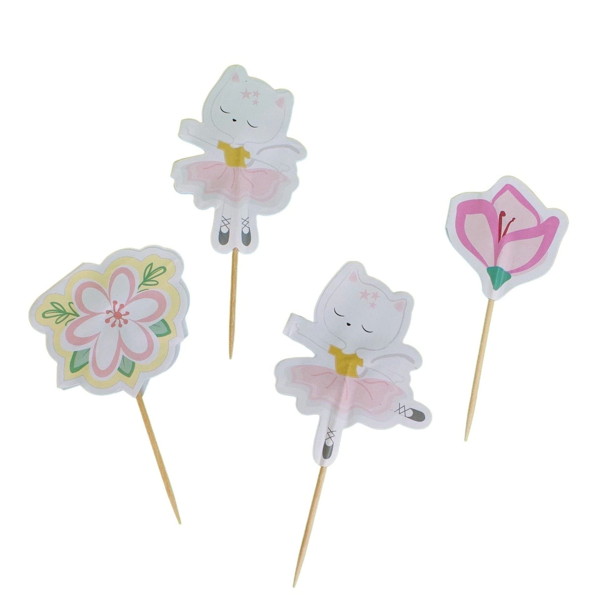 12-Piece Cat Ballerina Cupcake Toppers Set - Adorable Ballet Cat Decorations for Birthday, Baby Shower & Party Cakes - Perfect for Baking, Cupcake Decorating & Dessert Presentation