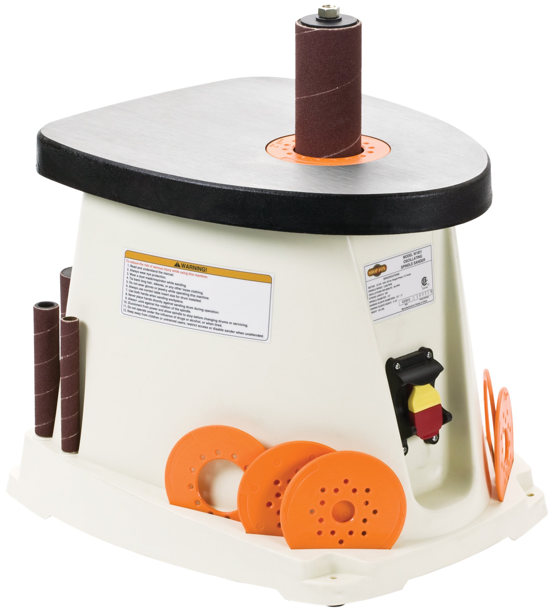 Shop Fox Oscillating Spindle Sander with 6 Assorted Grit Sanding Sleeves - Woodworking Power Tool for Smoothing Curves & Contours - Perfect for DIY Projects, Furniture Making & Crafting