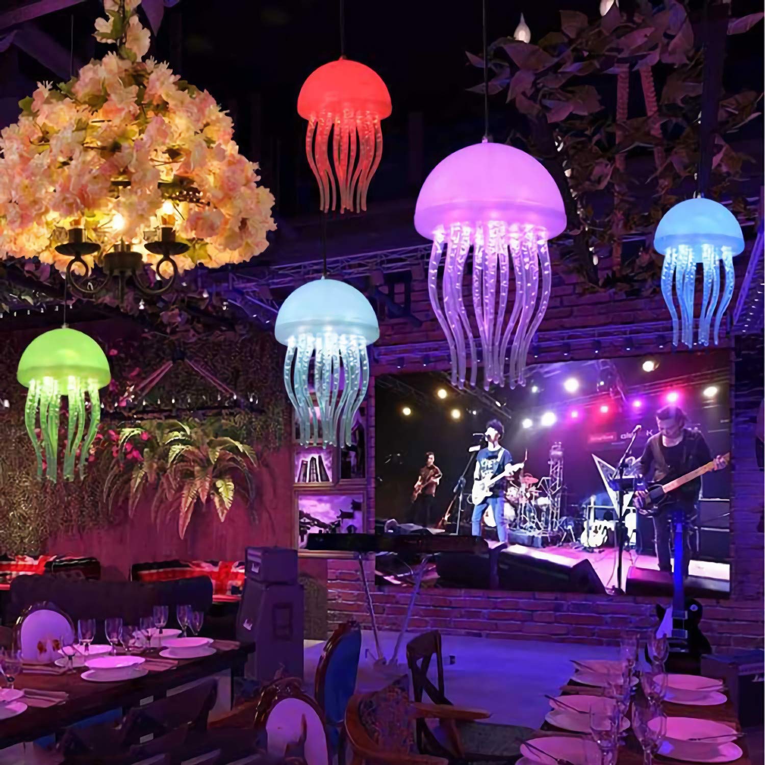 Jellyfish Pendant Ceiling Light - Auto 7-Color Changing LED Chandelier Night Light, Waterproof for Indoor & Outdoor Use | Perfect for Restaurants, Kitchens, Living Rooms, Bedrooms, Bars & Clubs (Single Head) - Create a Magical Ambiance for Parties, Romantic Dinners & Relaxing Evenings