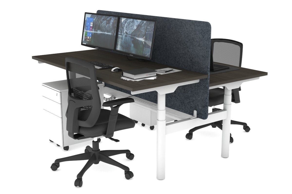 Flexi Premium Height Adjustable 2-Person H Bench Workstation - White Frame [1200L x 700W] - Ergonomic Office & Home Workspace Solution for Collaborative Teams