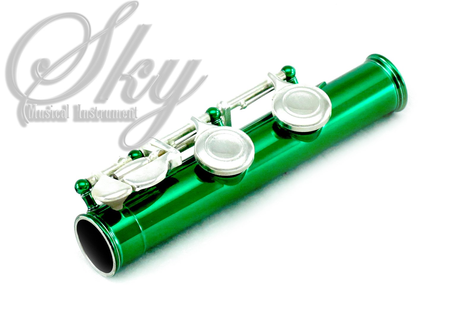 Professional Sky C Flute with Lightweight Case - Includes Cleaning Rod, Cloth, Joint Grease & Screwdriver (Green/Silver, Closed Hole) - Perfect for Beginners, Students & Professional Performers