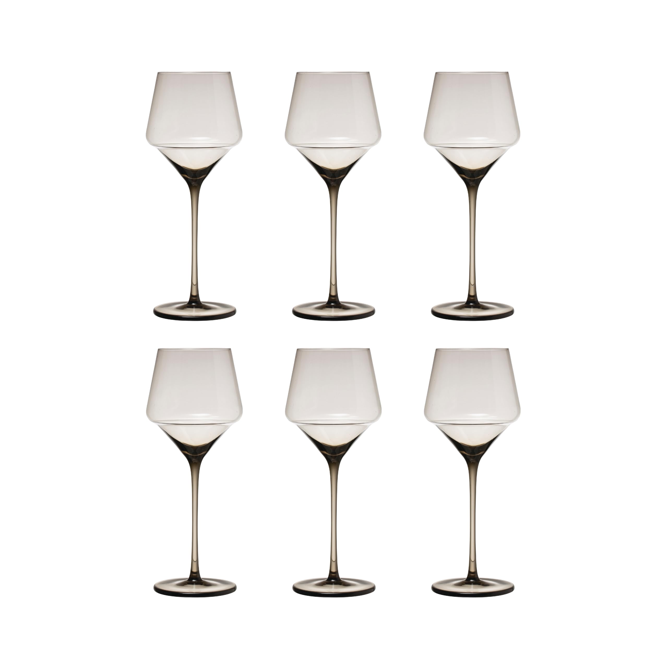 Bloomingville 6-Piece Long Stem Wine Glass Set with Smokey Grey & Clear Glass Finish - Elegant Stemware for Red Wine, White Wine & Champagne - Perfect for Dinner Parties, Weddings & Home Entertaining