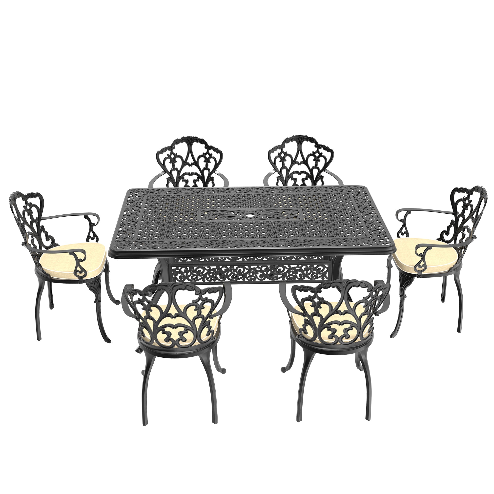 7-Piece Cast Aluminum Patio Furniture Set with Cushions - Outdoor Dining & Lounge Set in Random Colors - Perfect for Garden, Poolside & Backyard Relaxation (Item# W1710S00150)