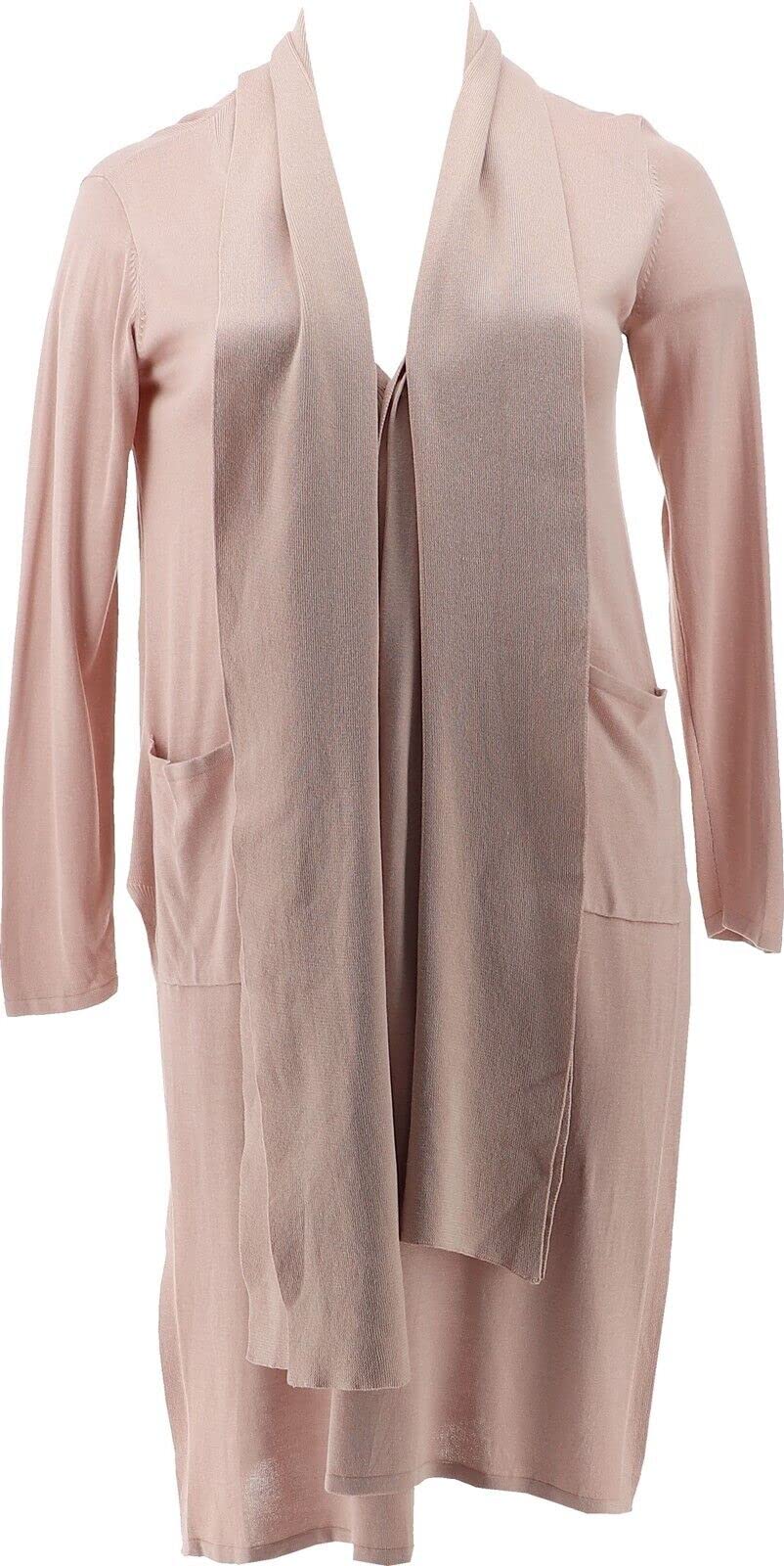 David David Meister Women's Blush Sweater Duster with Pockets - Stylish Long Cardigan for Fall & Winter, Perfect for Office, Date Night & Casual Outings