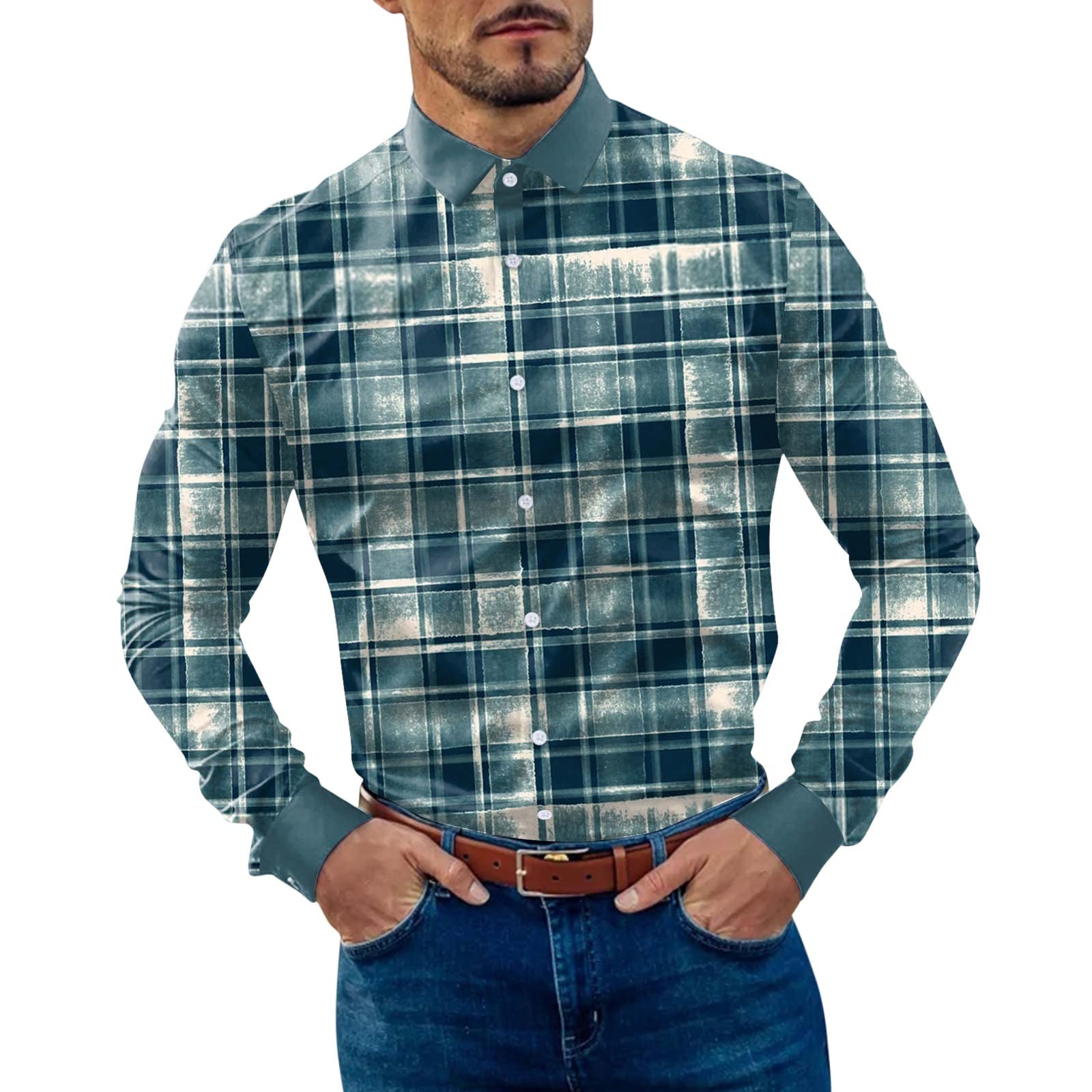 **Men's Western Flannel Shirt - Loose Fit Long Sleeve Plaid Casual Shirt for Outdoor, Camping & Fall Fashion**