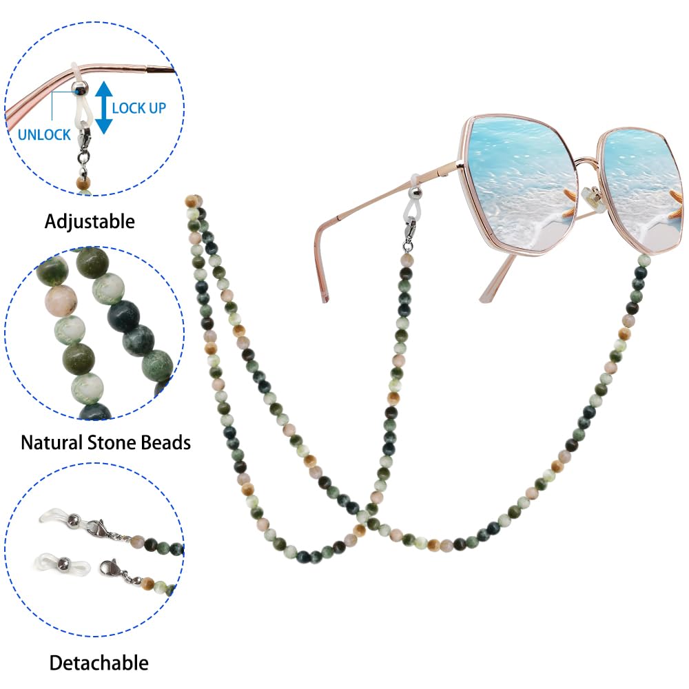 LuReen Stylish Eyeglasses Chain for Women - Natural Stone Beaded Glasses Strap & Lanyard | Fashionable Necklace-Style Eyewear Holder for Reading, Driving & Outdoor Activities