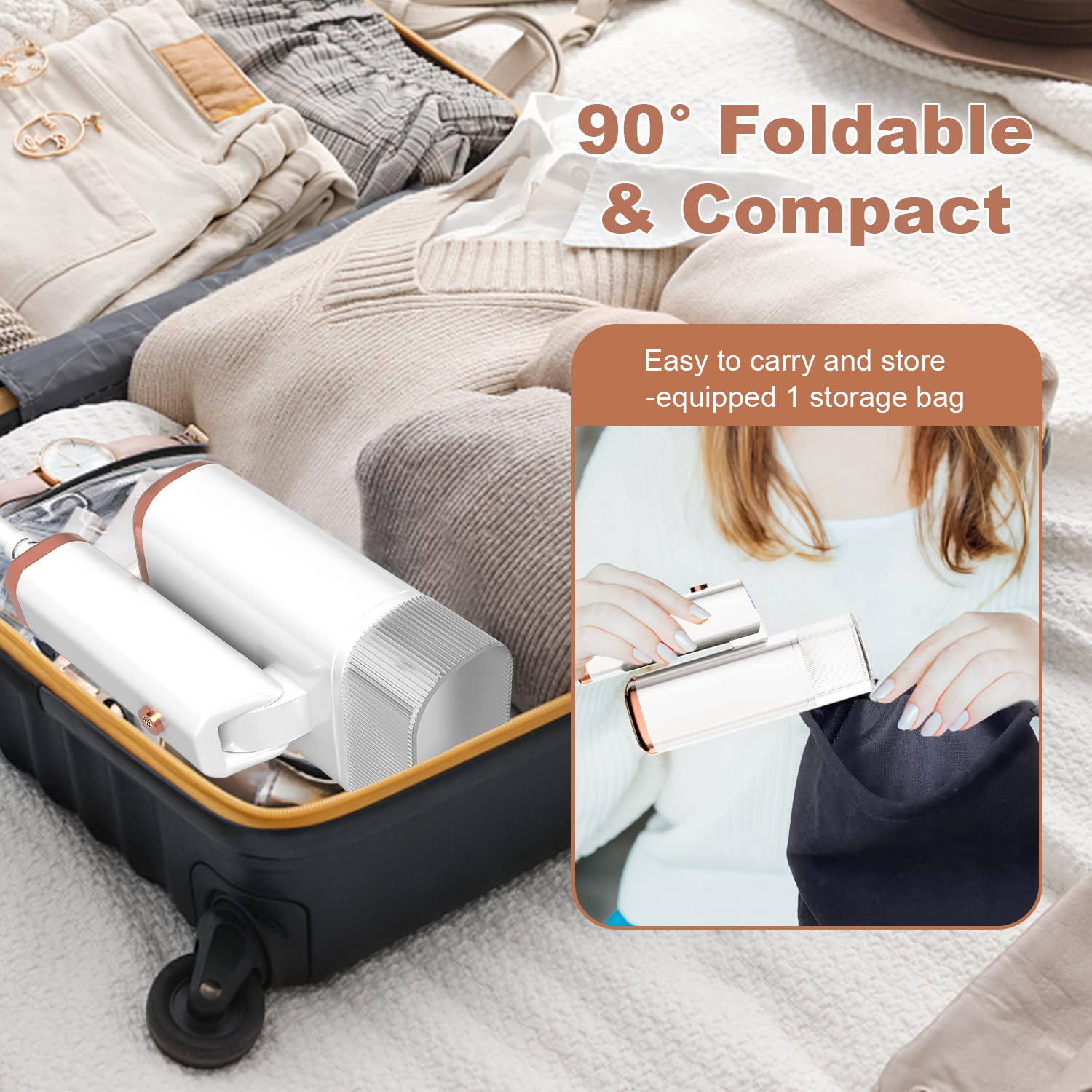 Foldable Handheld Steamer for Clothes - 1000W Portable Garment Steamer with Fast 20-Second Heat Up, Brush & Measuring Cup - Wrinkle Remover for Fabric - Includes Storage Bag - Perfect for Home, Office & Travel Use