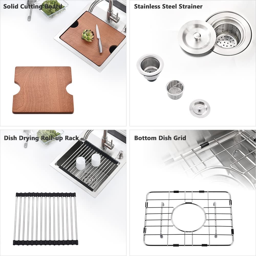 15x15 Inch Stainless Steel Drop-In Bar Sink - 16 Gauge Commercial Grade Small Kitchen Sink with Cutting Board | Perfect for RV, Outdoor Kitchen & Home Bar Prep Stations