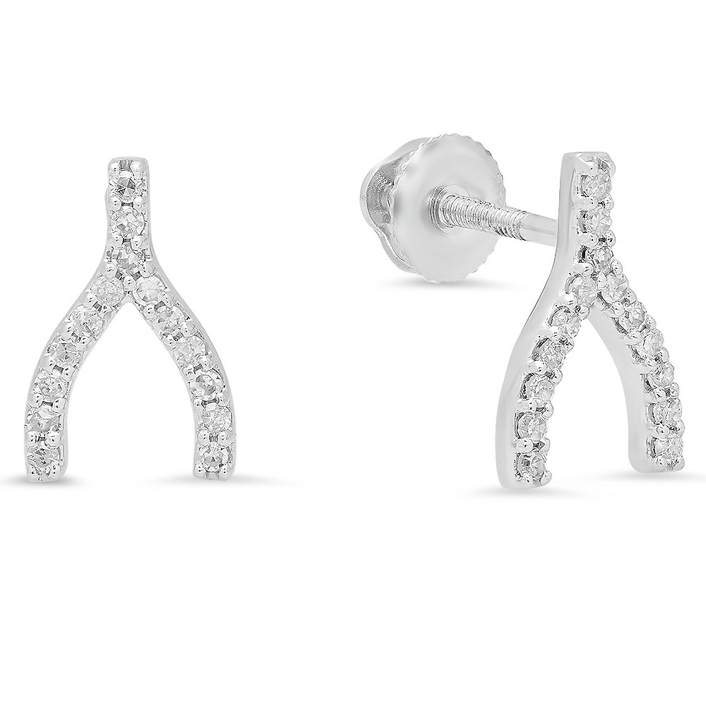 0.15 Cttw 14K White Gold Round Diamond Stud Earrings for Women - Dazzlingrock Collection, Elegant Wishbone Design, Perfect for Weddings, Parties & Everyday Wear