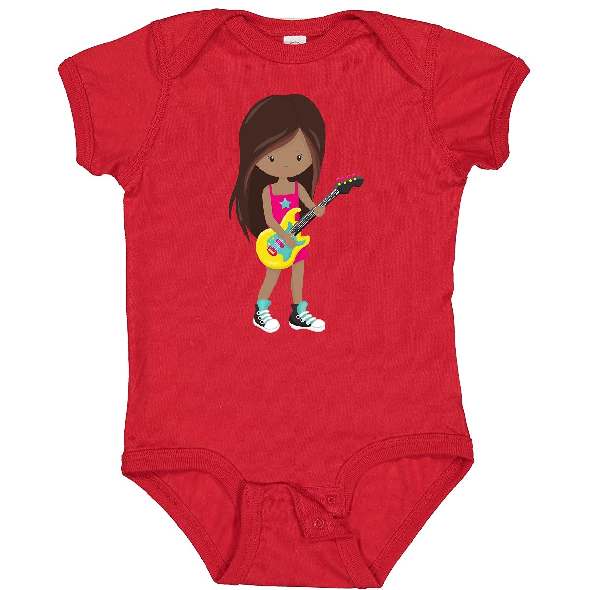 Inktastic African American Girl Rock Guitar Player Baby Bodysuit - Cute Musical Outfit for Infants & Toddlers - Perfect for Concerts, Birthday Gifts & Rock-Themed Parties
