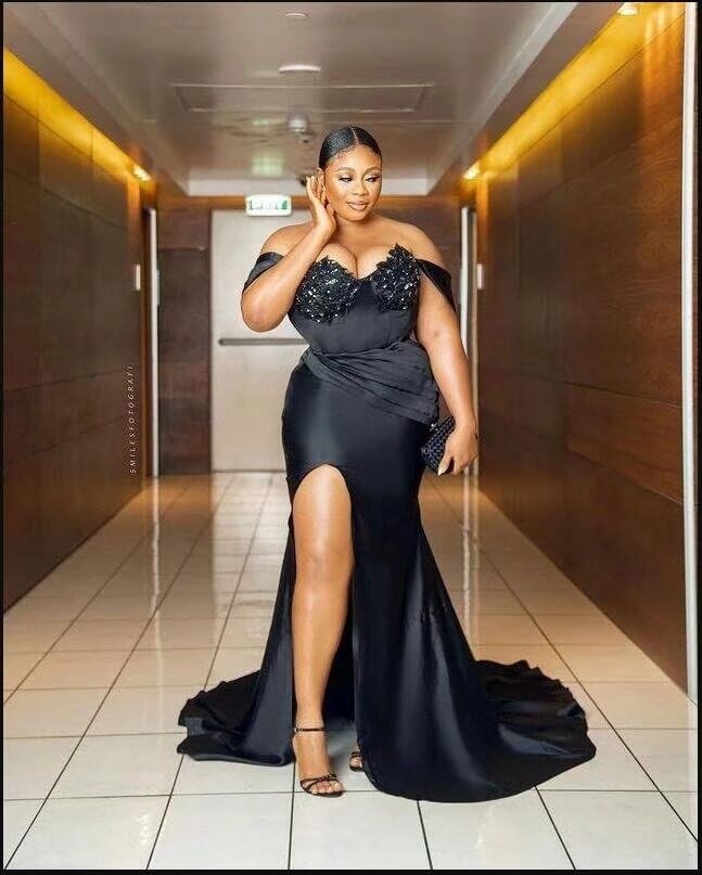 Plus Size Evening Dresses for Women 2025 - Off Shoulder Formal Gown with High Slit for Special Occasions | Wedding Guest, Prom, Cocktail Party