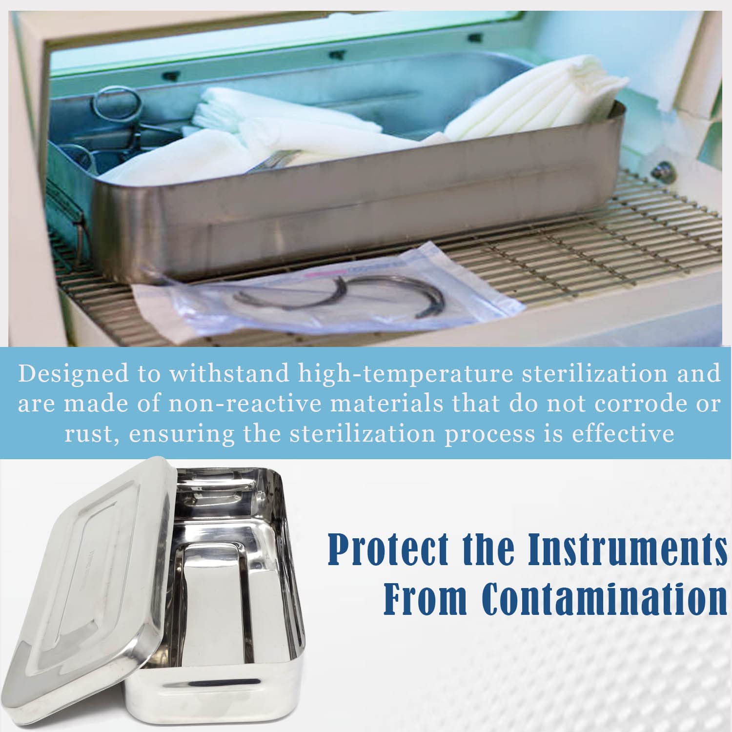 Stainless Steel Dental Sterilizer Instrument Box with Lid - 7