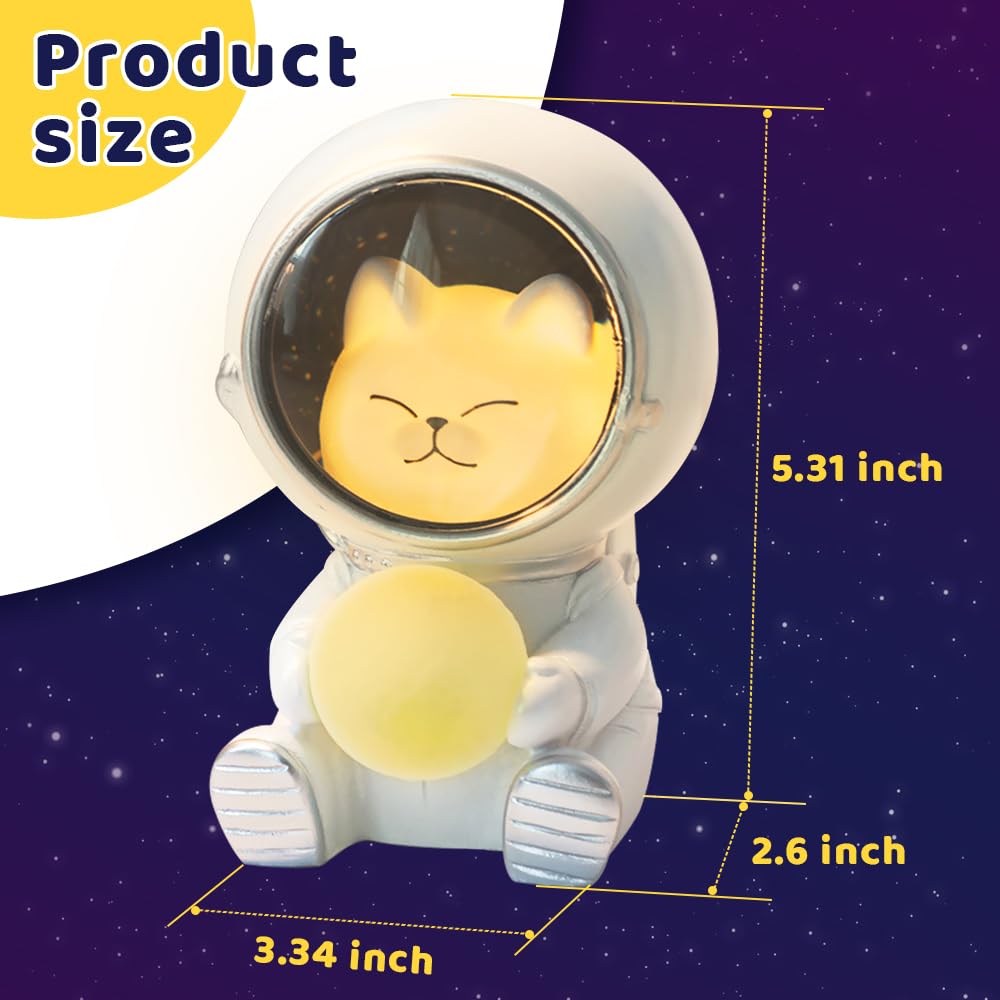 Astronaut Cat Night Light - Cute Spaceman LED Desk Lamp for Kids Room, Bedroom & Office Decor | Dimmable Nursery Light, Gift for Boys Girls, Home Decoration