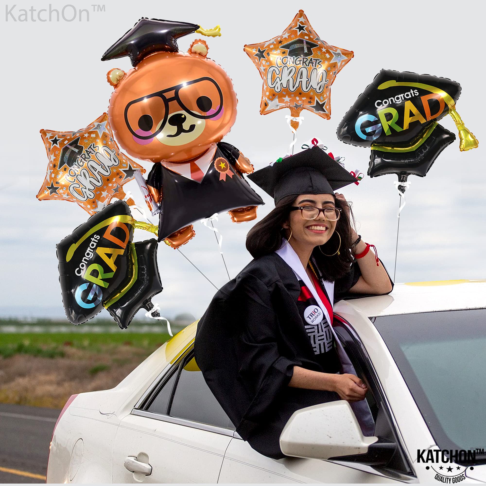 KatchOn 36 Inch Giant Graduation Foil Bear Balloon with 28 Inch Cap Balloon - Class of 2025 Graduation Decorations for Preschool, Kindergarten & School Parties | Perfect for Graduation Ceremonies, Photo Backdrops & Party Decor