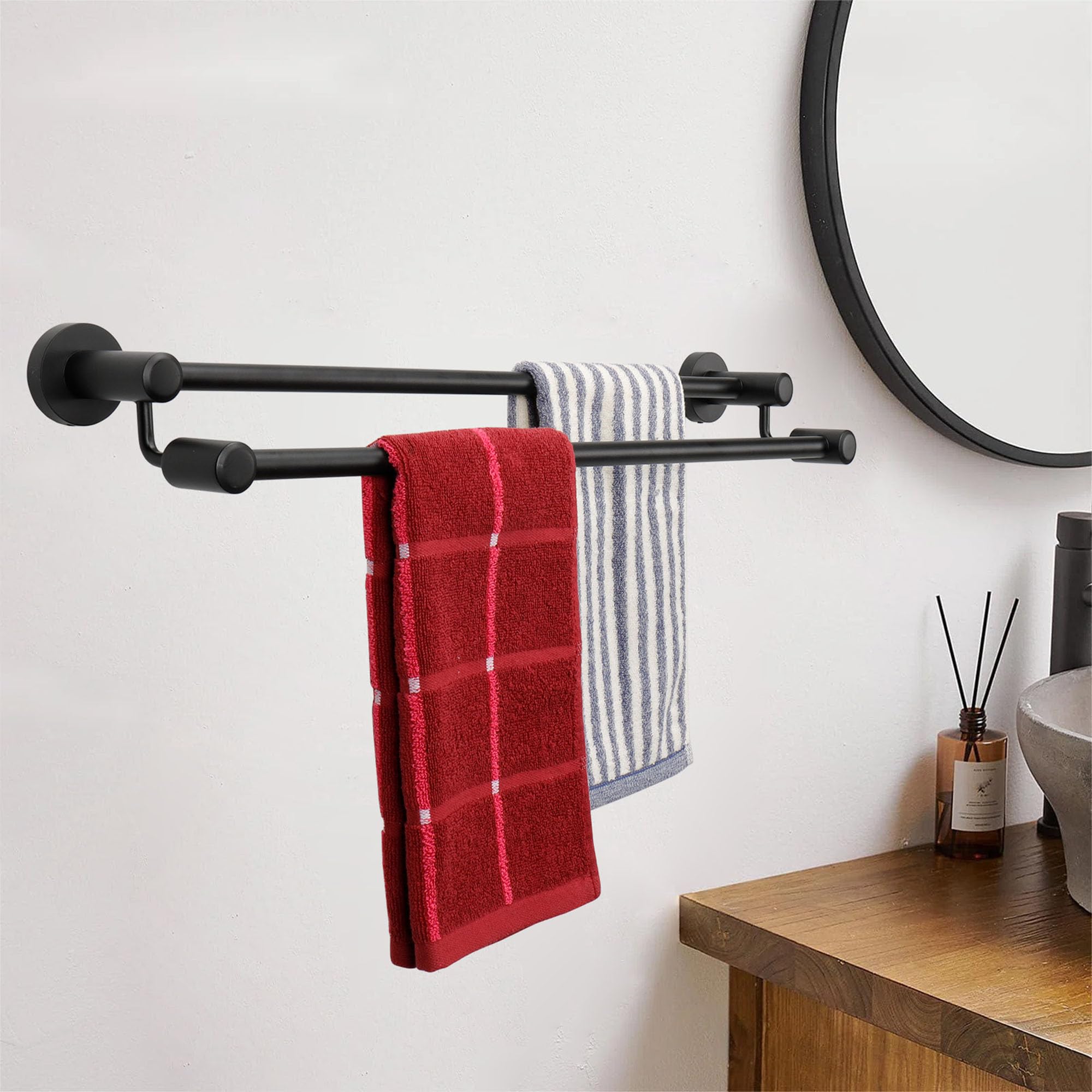 TocTen 24IN Double Bath Towel Bar - Heavy Duty SUS304 Stainless Steel Towel Rack for Bathroom, Wall Mounted Towel Holder for Bath & Shower - Perfect for Spa, Hotel, and Home Bathroom Accessories (Black)