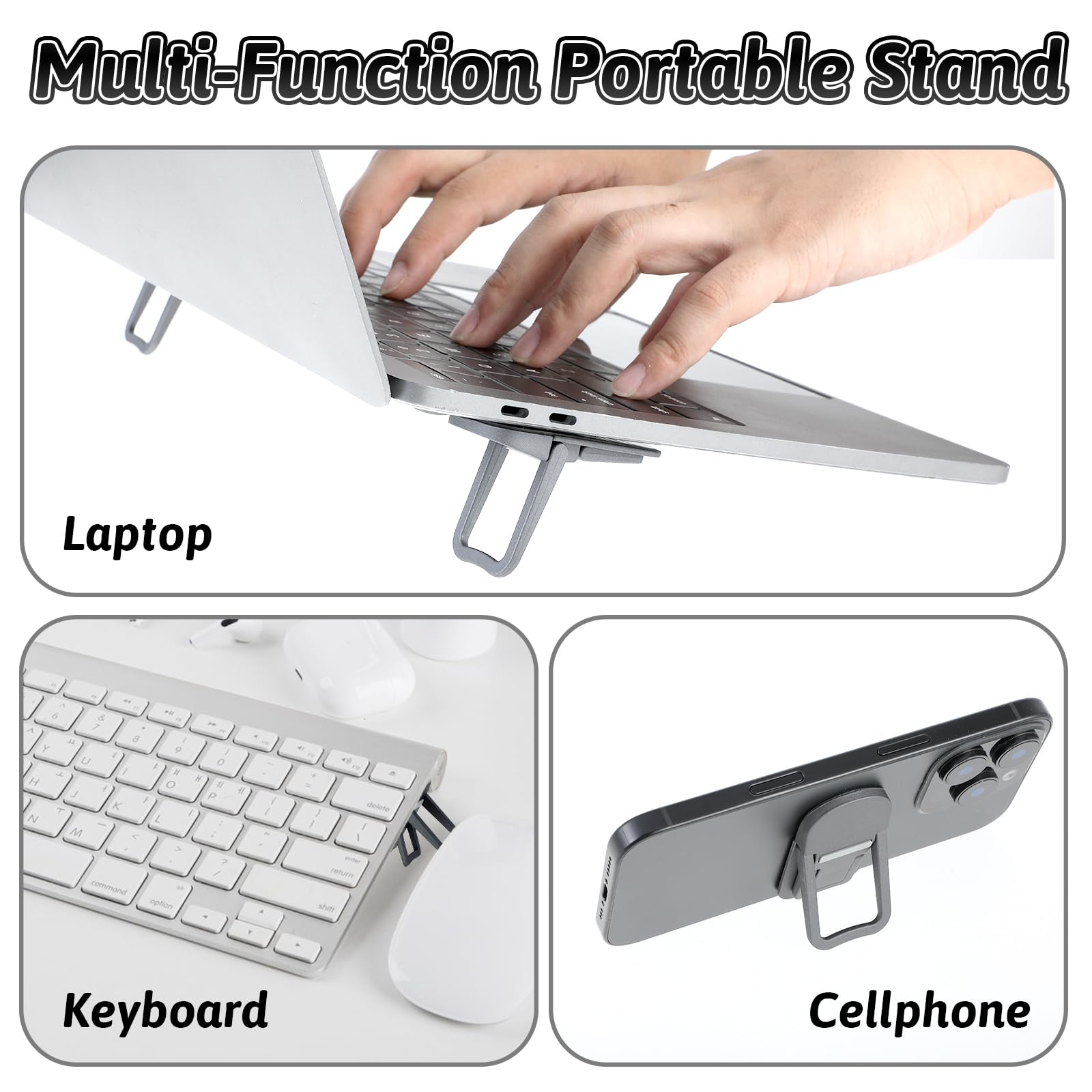 Bewudy 2 Pcs Portable Keyboard Riser - Dual Tilt Angle, Foldable Laptop Stand, Self-Adhesive Mini Keyboard Riser for Most Keyboards (Black) - Ideal for Home, Office, and Travel Use