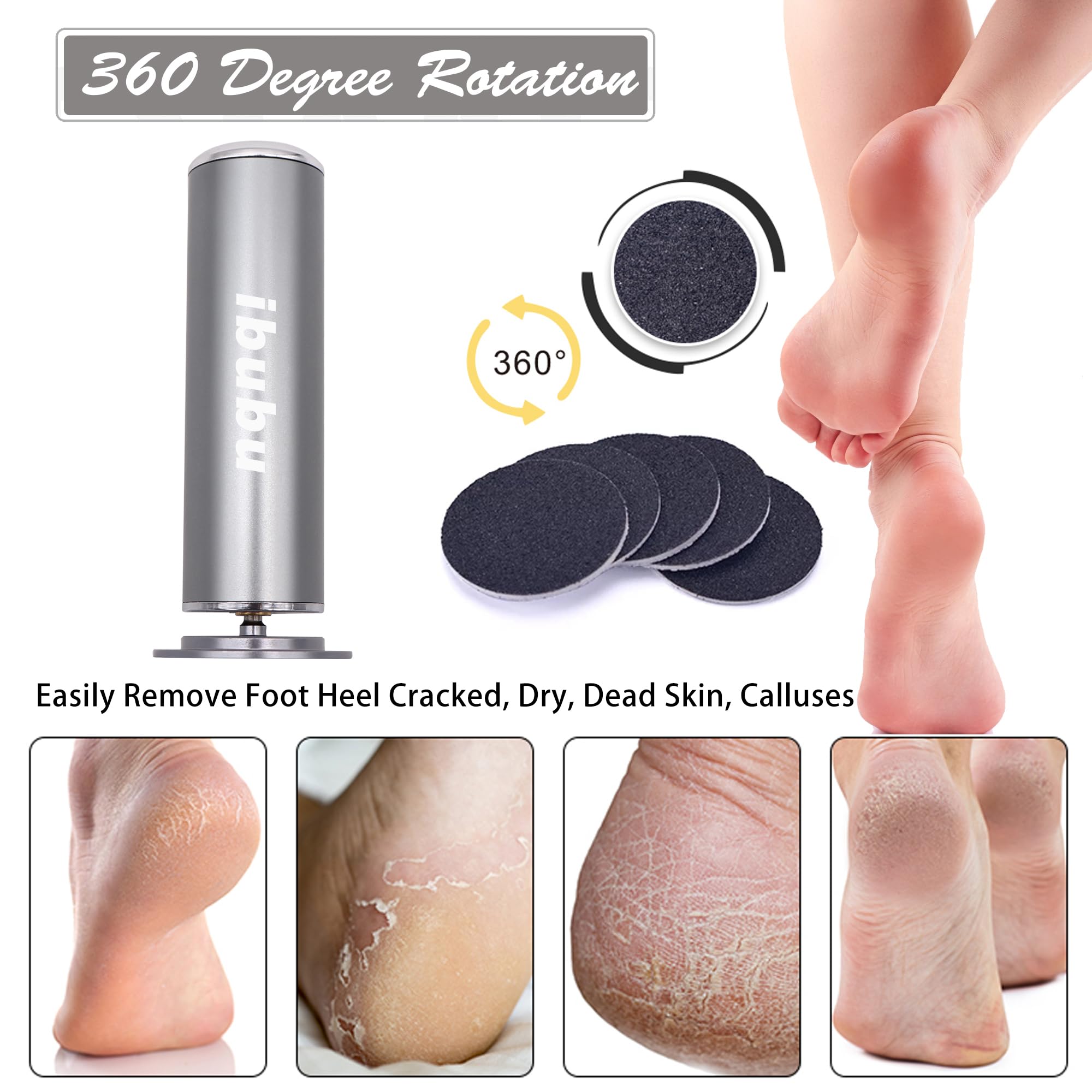 Electric Callus Remover - Professional Foot File Grinder with Speed Control & 60PCS Sandpaper Disks - Pedicure Tool for Dead Skin Removal - Perfect for Home Spa, Salon & DIY Foot Care (Gray)