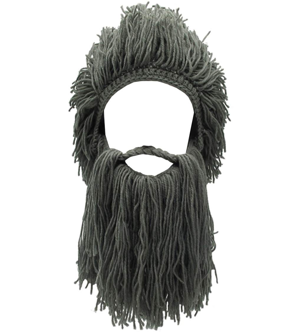 Men's Viking Beanie with Foldable Beard Cover - Barbarian Vagabond Hat with Horns for Winter Outdoor Activities & Cosplay