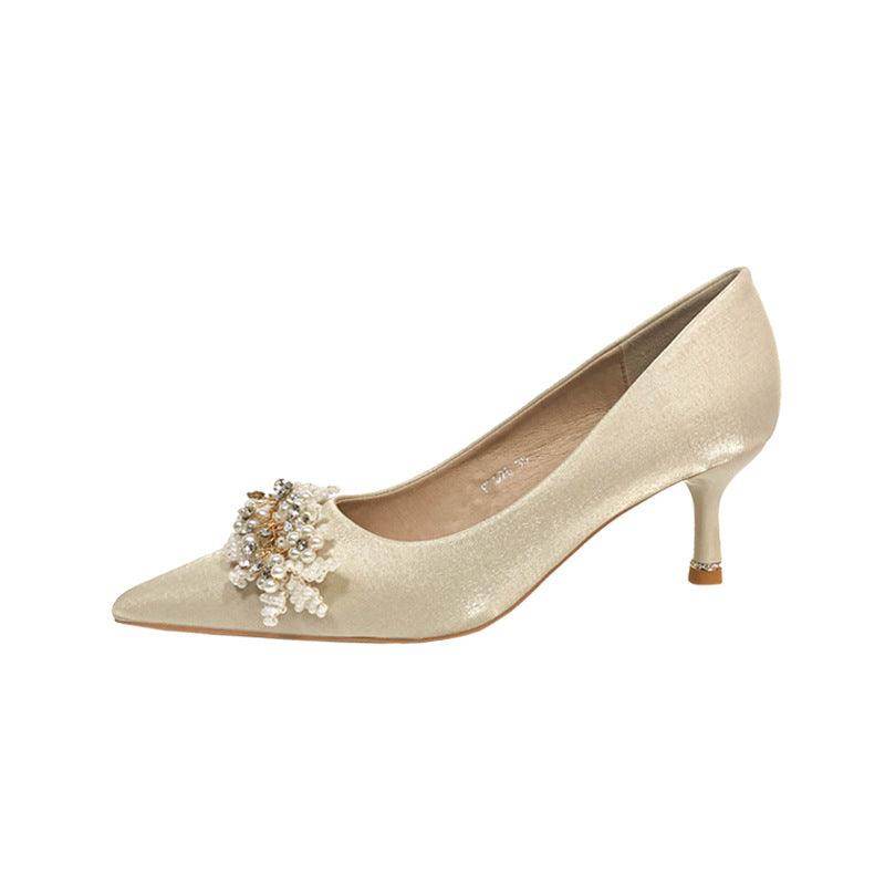Elegant Pearl Satin Pointy Stiletto Heels for Women - Perfect for Weddings, Parties & Evening Events