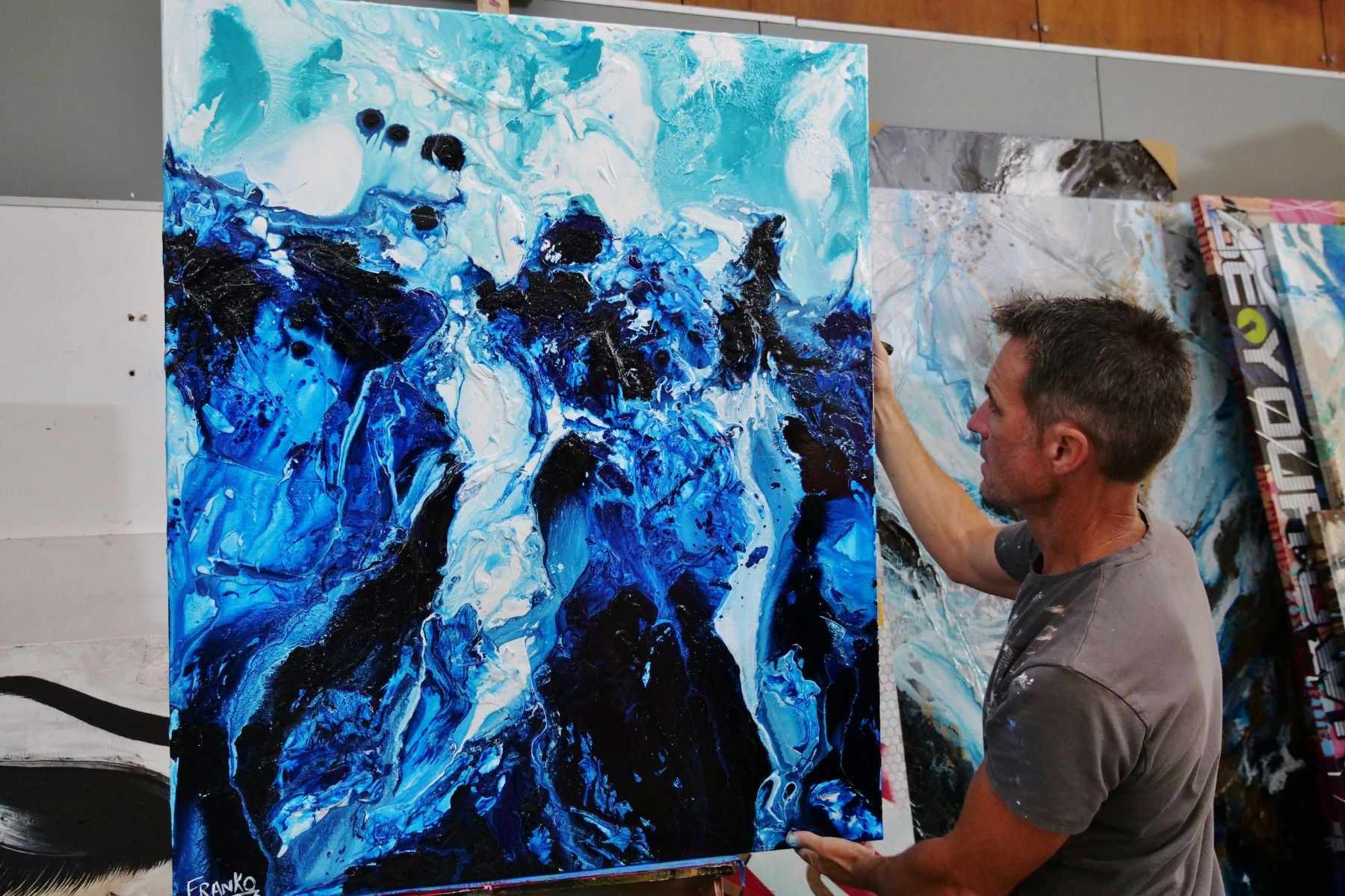 Blue White Textured Abstract Painting 120cm x 100cm - Modern Canvas Wall Art for Living Room, Bedroom & Office Decor | Aqua Motion Design