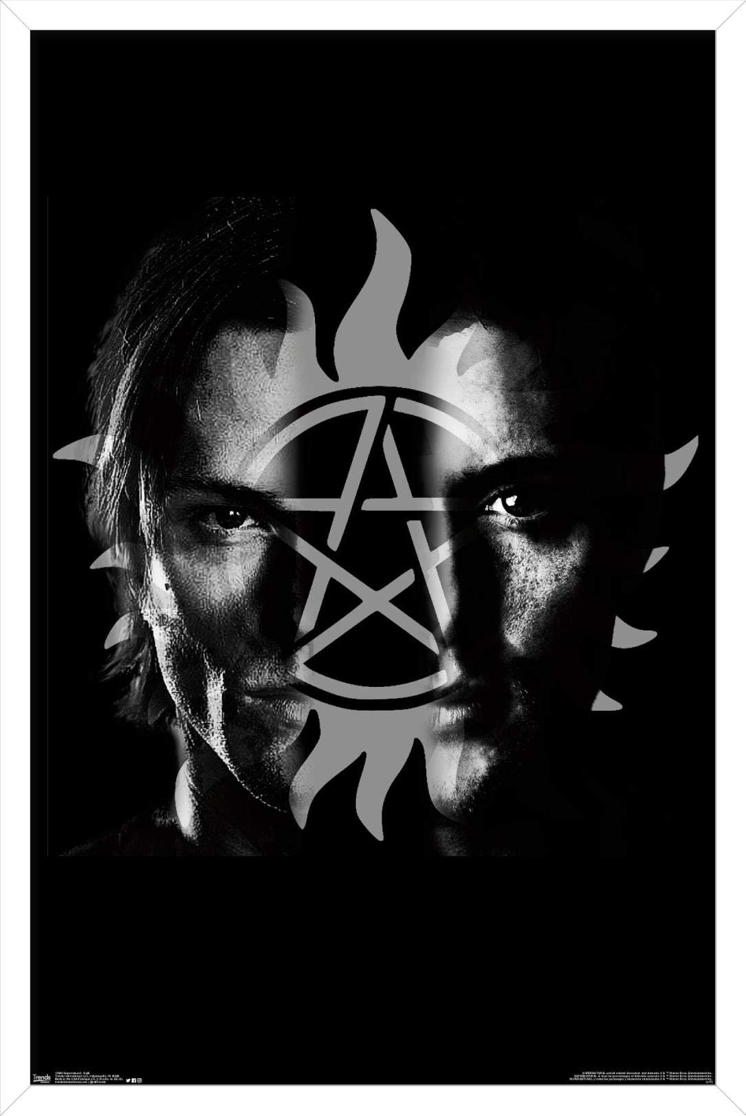 Supernatural TV Show Split Wall Poster - 22.375 x 34 Inches, White Framed Version - Perfect for Home Decor, Office & Gift for Fans