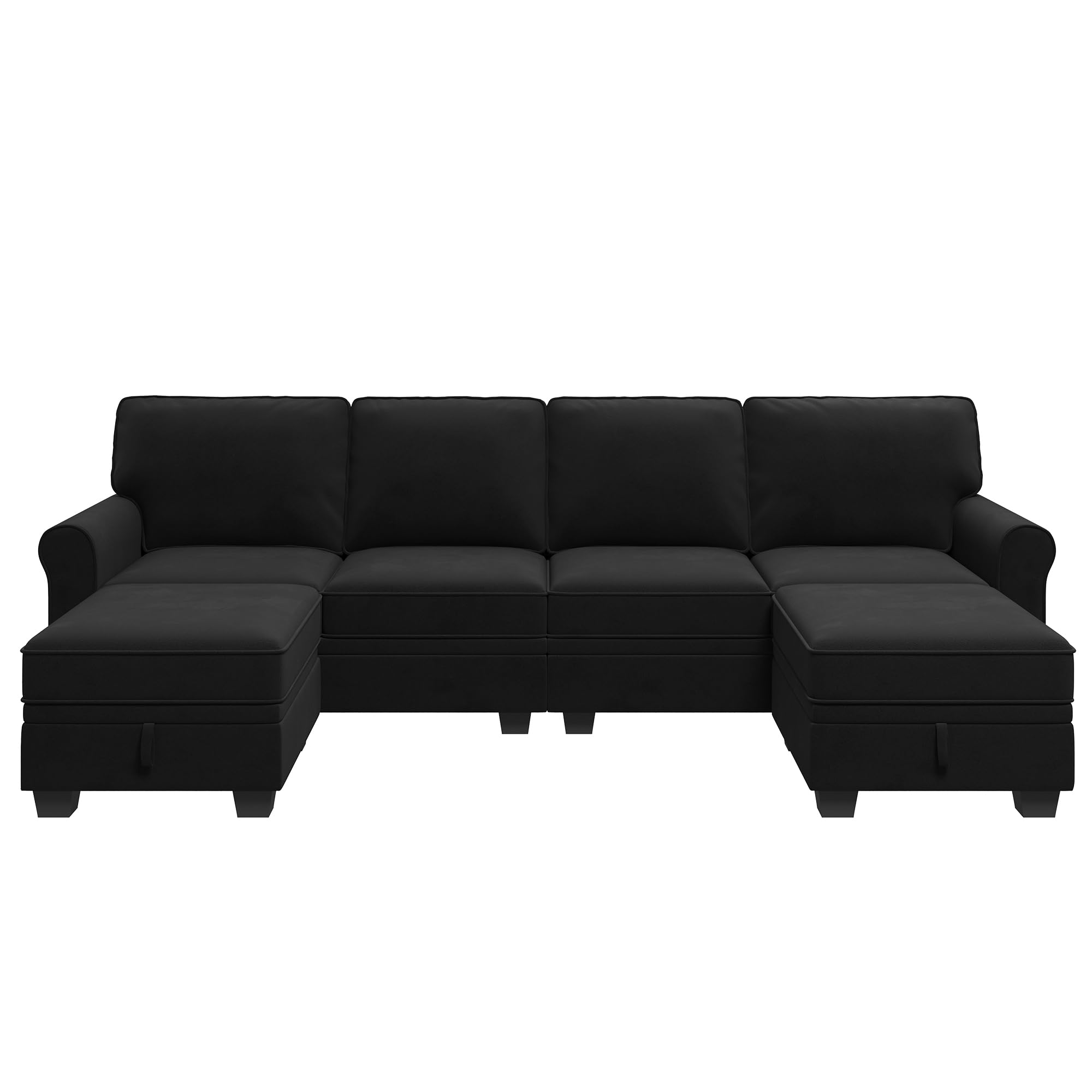 HONBAY U-Shaped Sectional Sofa with Storage Seat & Reversible Chaise - Convertible Velvet Couch for Living Room, Black - Perfect for Small Spaces & Family Gatherings