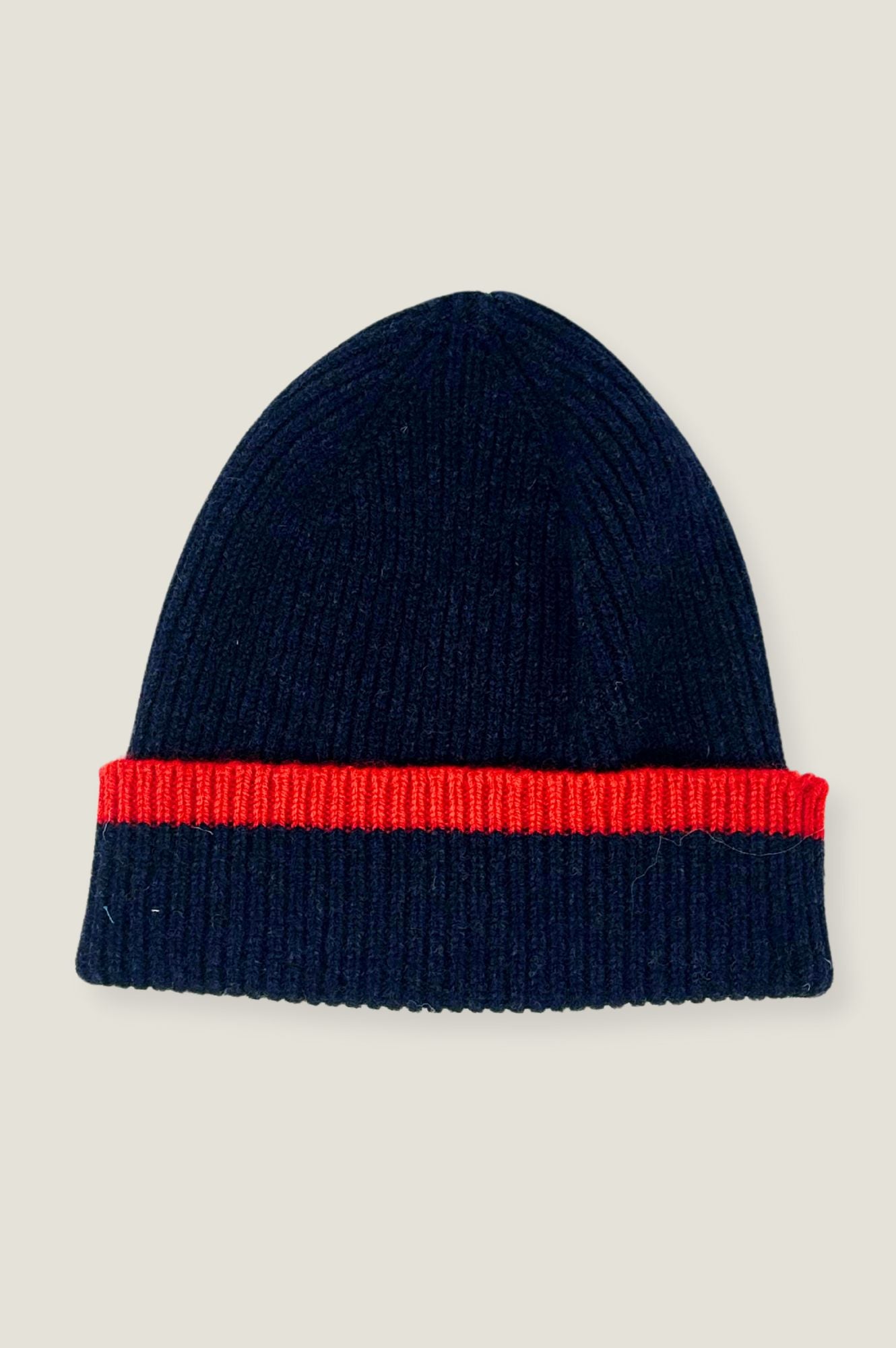 Kew Rib Hat for Men & Women - Navy & Red Striped Knit Beanie - Winter Warm Hat for Outdoor Activities, Skiing, and Casual Wear