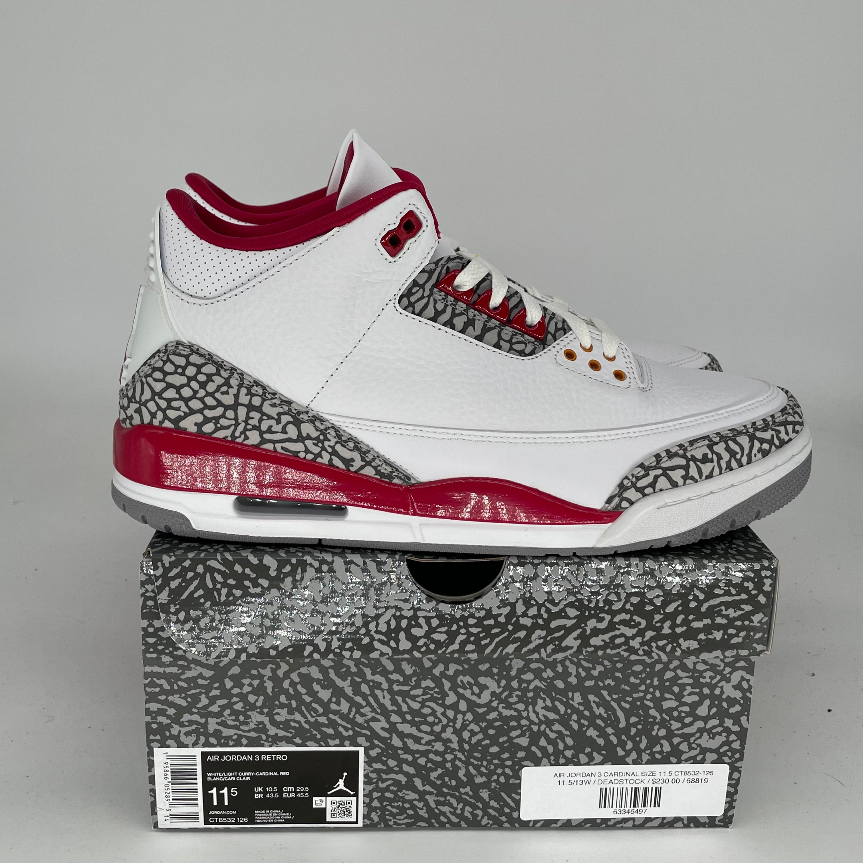 AIR JORDAN 3 Cardinal Red Retro Basketball Shoes Men's Size 11.5 (CT8532-126) - Perfect for Streetwear & Sneaker Collection