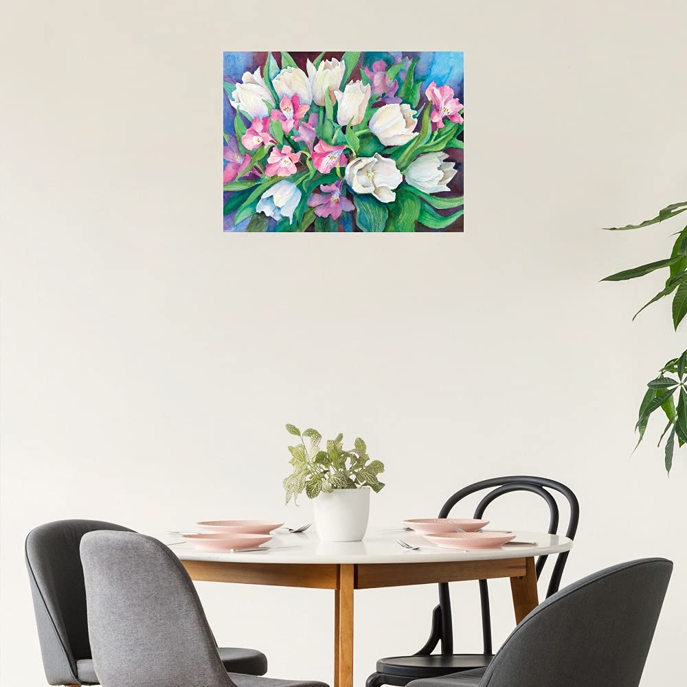 Joanne Porter Floral Canvas Wall Art - 28x21 Inch Alstroemeria & Tulips Painting for Living Room, Bedroom, Office Decor | Ready to Hang Home Décor | Perfect for Housewarming & Wedding Gifts