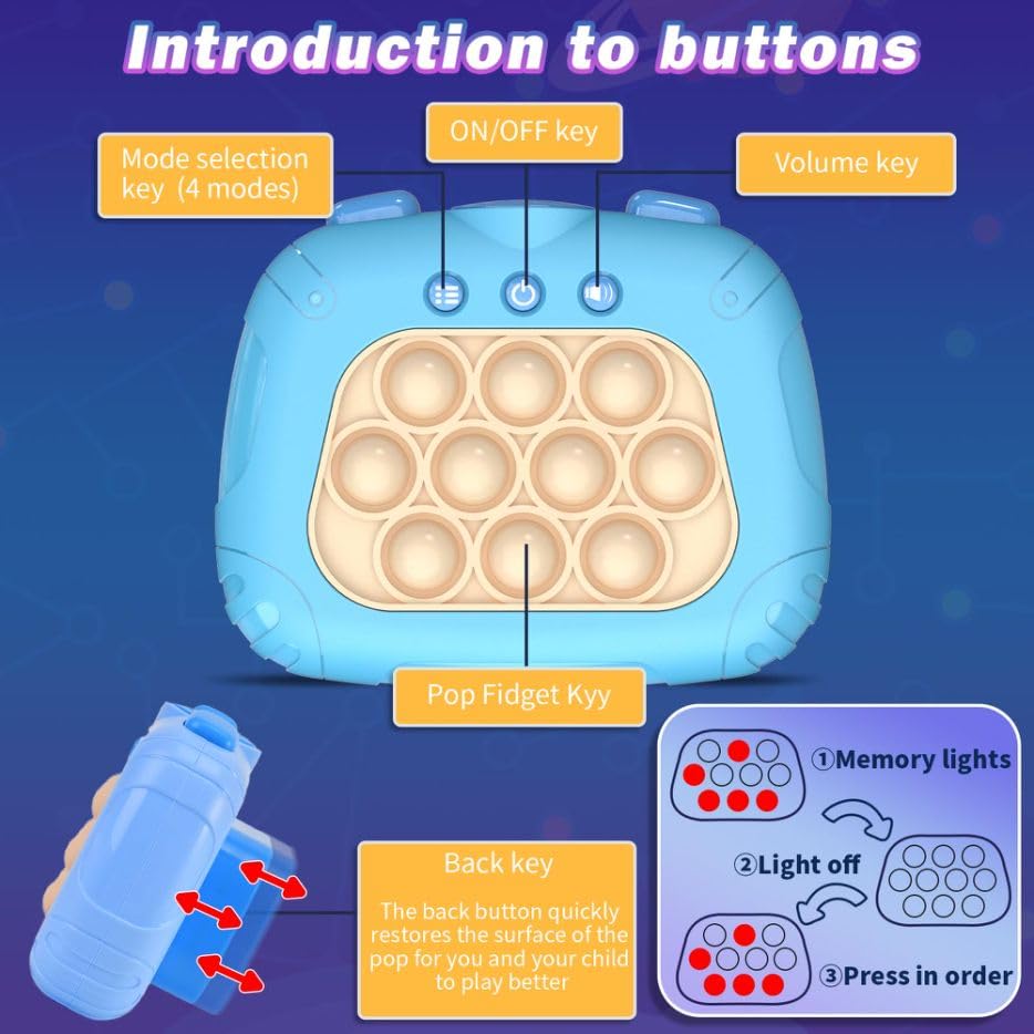 Upgraded Pop Fidget Console Game Pro - Electronic Bubble Sensory Toy for Kids Ages 3-12 | Stress Relief & Autism Therapy | Handheld Blitz Pop Puzzle Game for Focus & Relaxation (Blue) - Perfect for Home, School & Travel Use