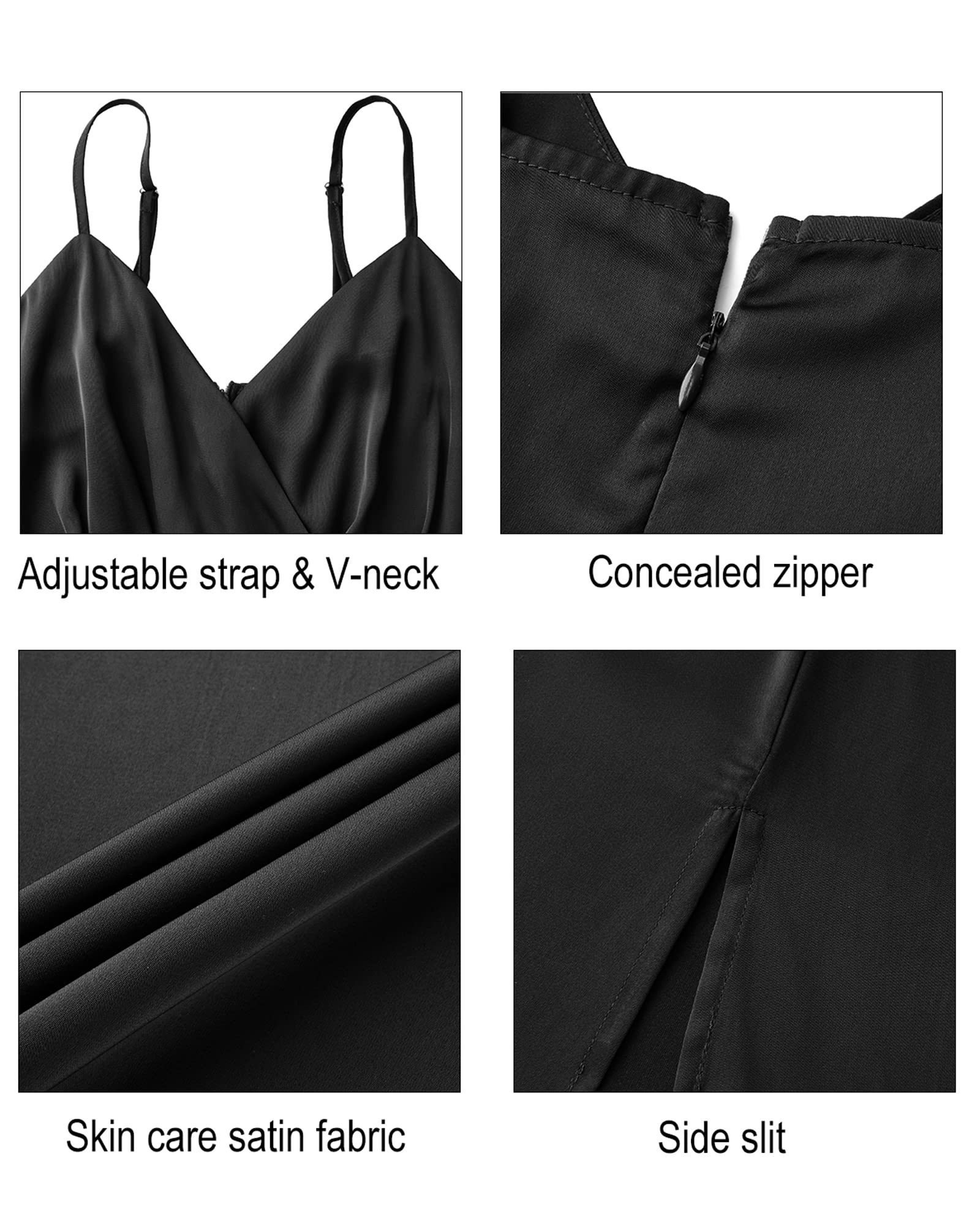 Newshows Women's 2024 Summer V-Neck Satin Cocktail Dress - Spaghetti Strap Sleeveless Maxi Dress with High Slit for Wedding Guest, Party, Evening & Special Occasions