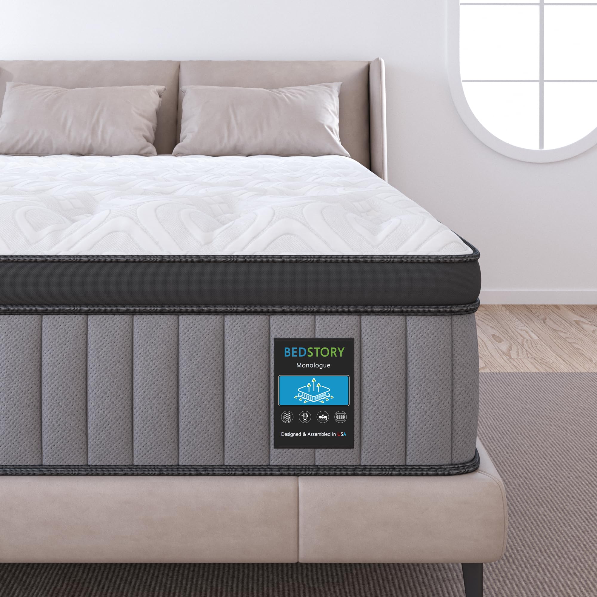 BedStory 14 Inch Plush Queen Hybrid Mattress - Ultra Soft Luxury Bed with Lumbar & Hip Support for Pain Relief - Motion Isolation, Fiberglass Free, CertiPUR-US Certified - 365 Night Trial - Perfect for Back Sleepers & Couples