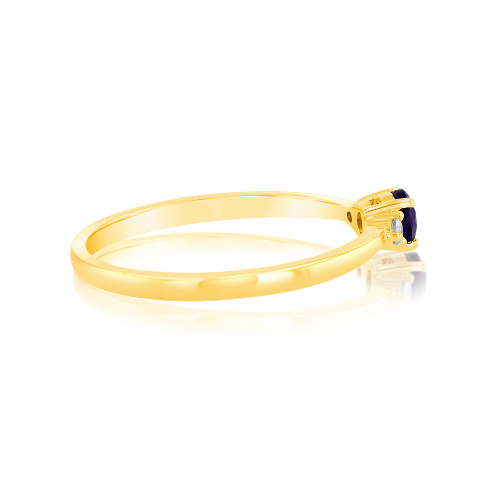 0.23 Carat Natural Amethyst and Diamond Ring in 9K Yellow Gold - Elegant Purple Gemstone Jewelry for Women, Perfect for Engagement, Anniversary & Special Occasions