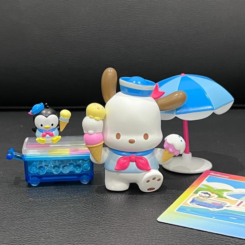 Sanrio Pochacco Holiday Beach Series Secret Ice Cream Cart - Cute Kawaii Plush Toy for Sanrio Fans, Gift for Kids & Collectors | Perfect for Beach Trips, Summer Parties & Room Decor
