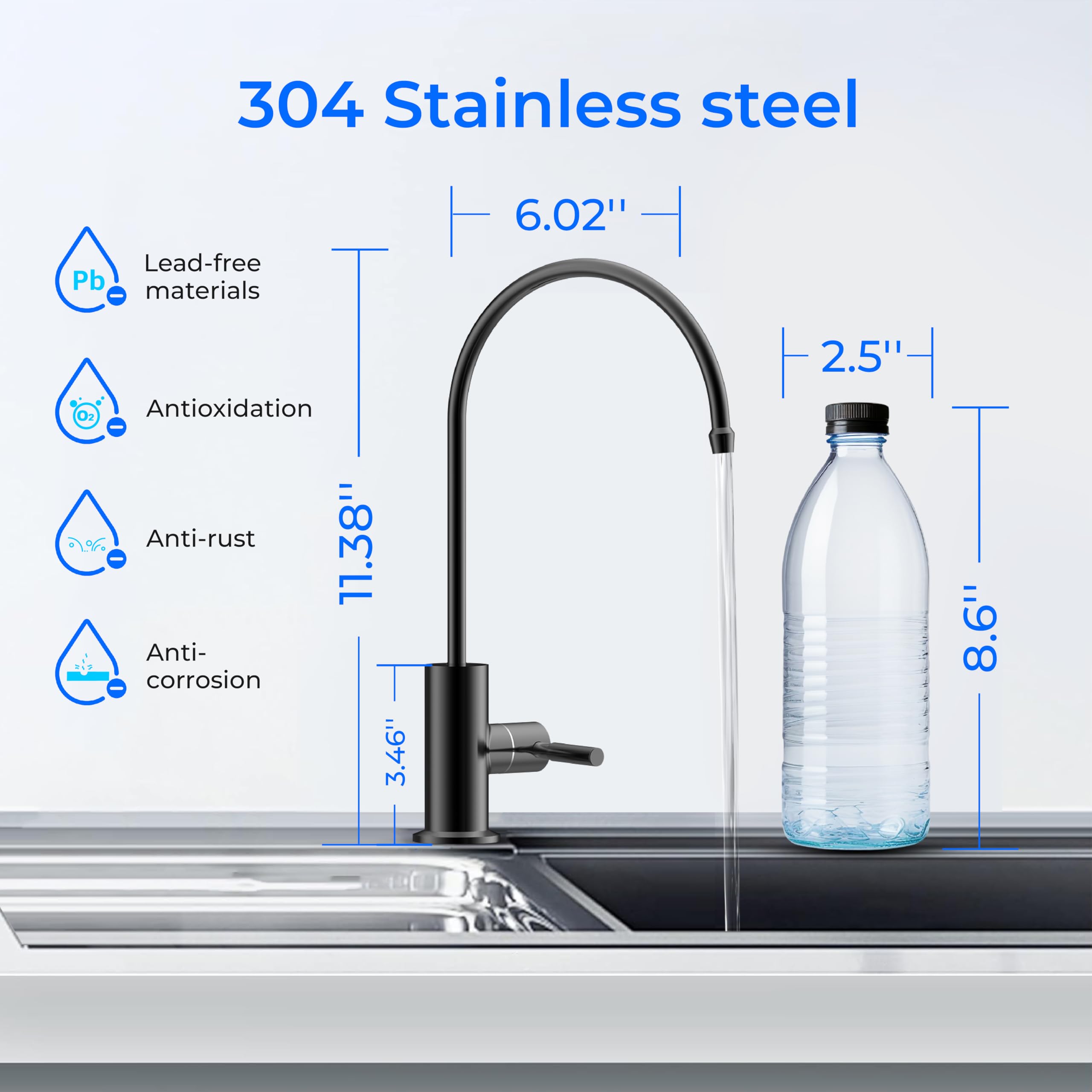 Premium Stainless Steel RO Water Faucet - Lead-Free Black Drinking Water Filter Faucet for Kitchen Sink | Reverse Osmosis System Compatible | Perfect for Clean Drinking & Cooking Water