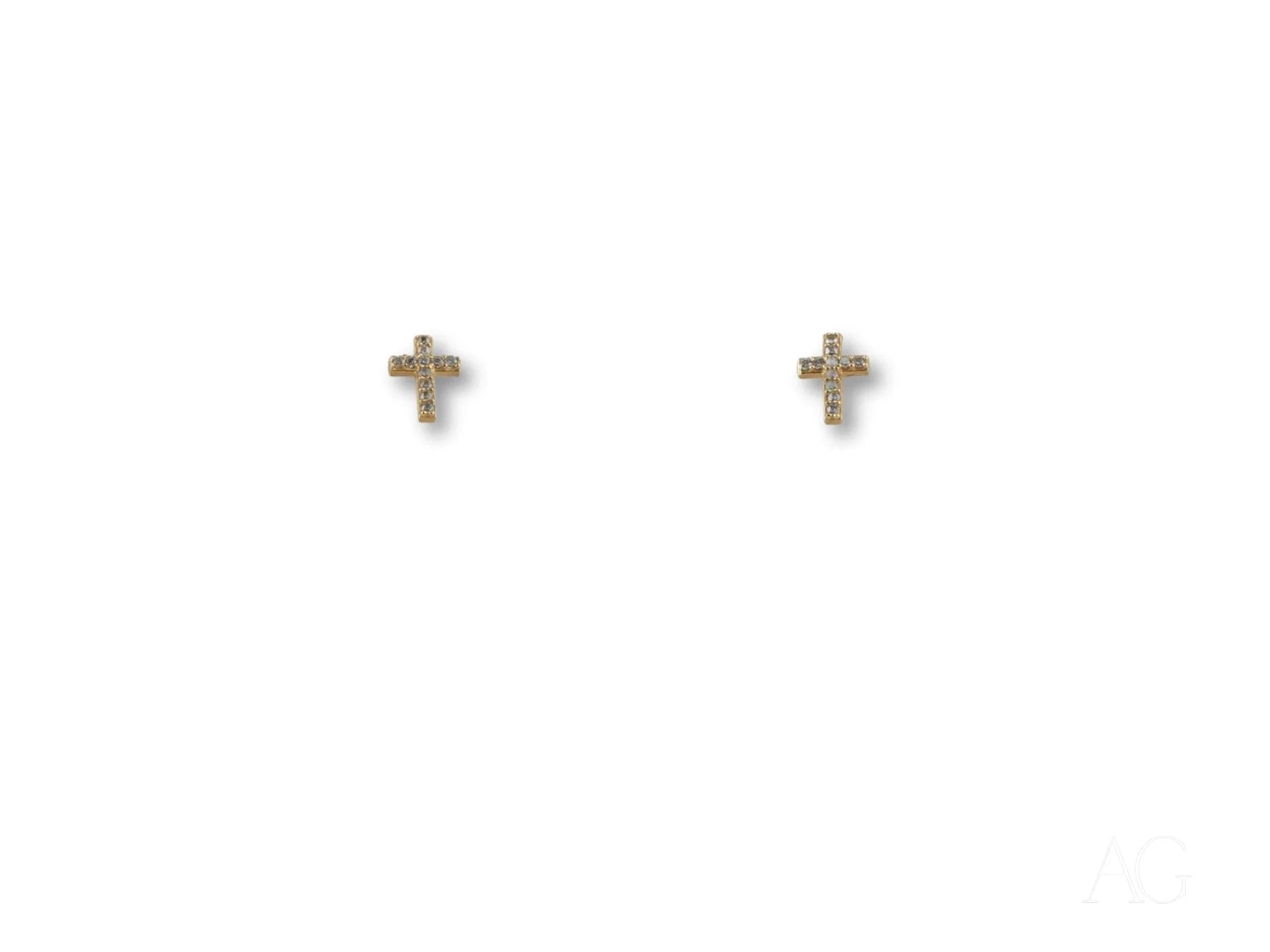18K Gold Cross CZ Stud Earrings for Women - Hypoallergenic Cubic Zirconia Religious Jewelry - Perfect for Church, Weddings & Everyday Wear