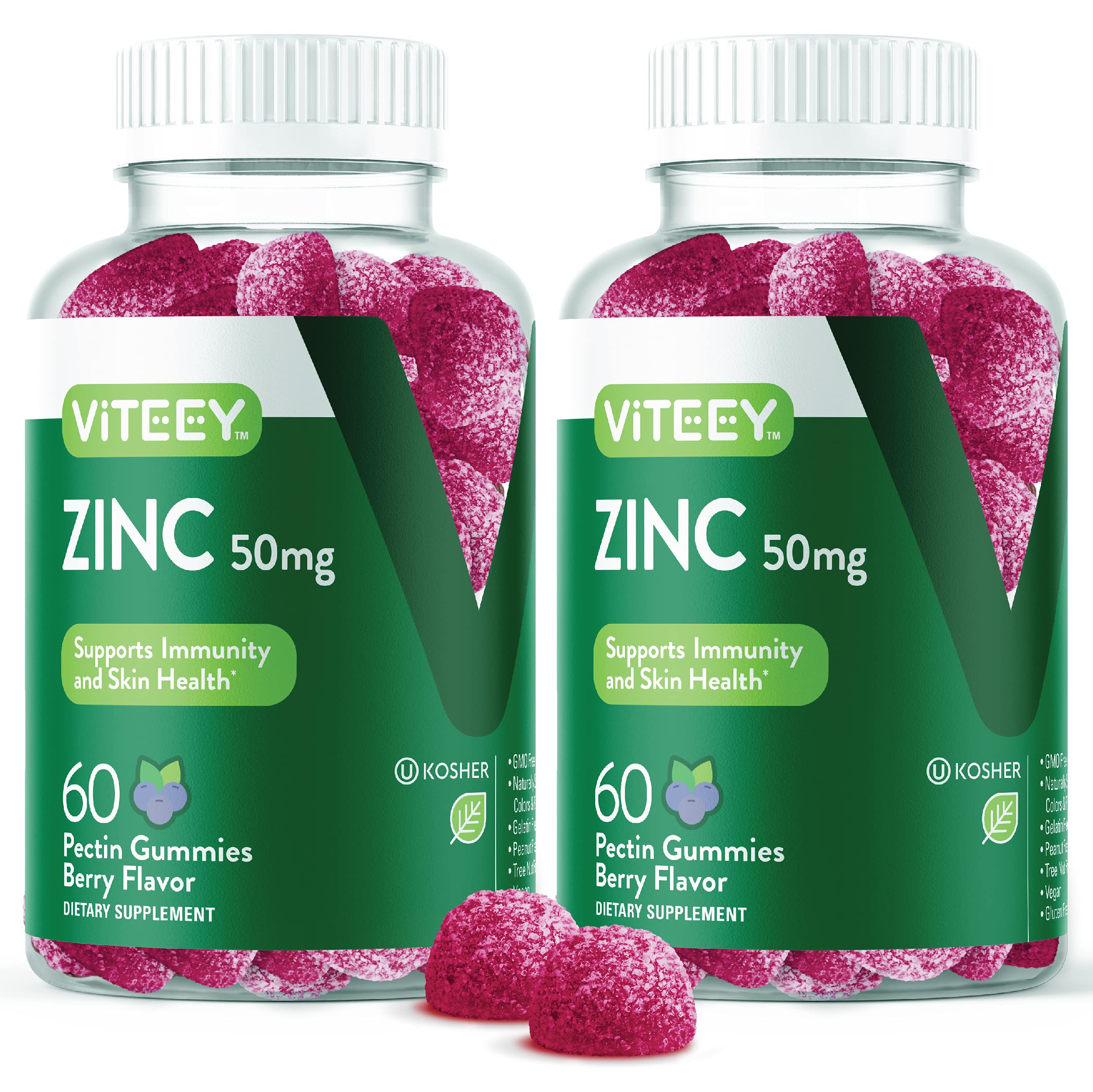 Zinc Gummies for Adults & Teens - 50mg Immune Support Supplement with Antioxidants - Vegan, Non-GMO, Gelatin Free Vitamin Zinc Gummy - Delicious Berry Flavor for Daily Health & Wellness - Perfect for Immune Boosting & Cold Prevention