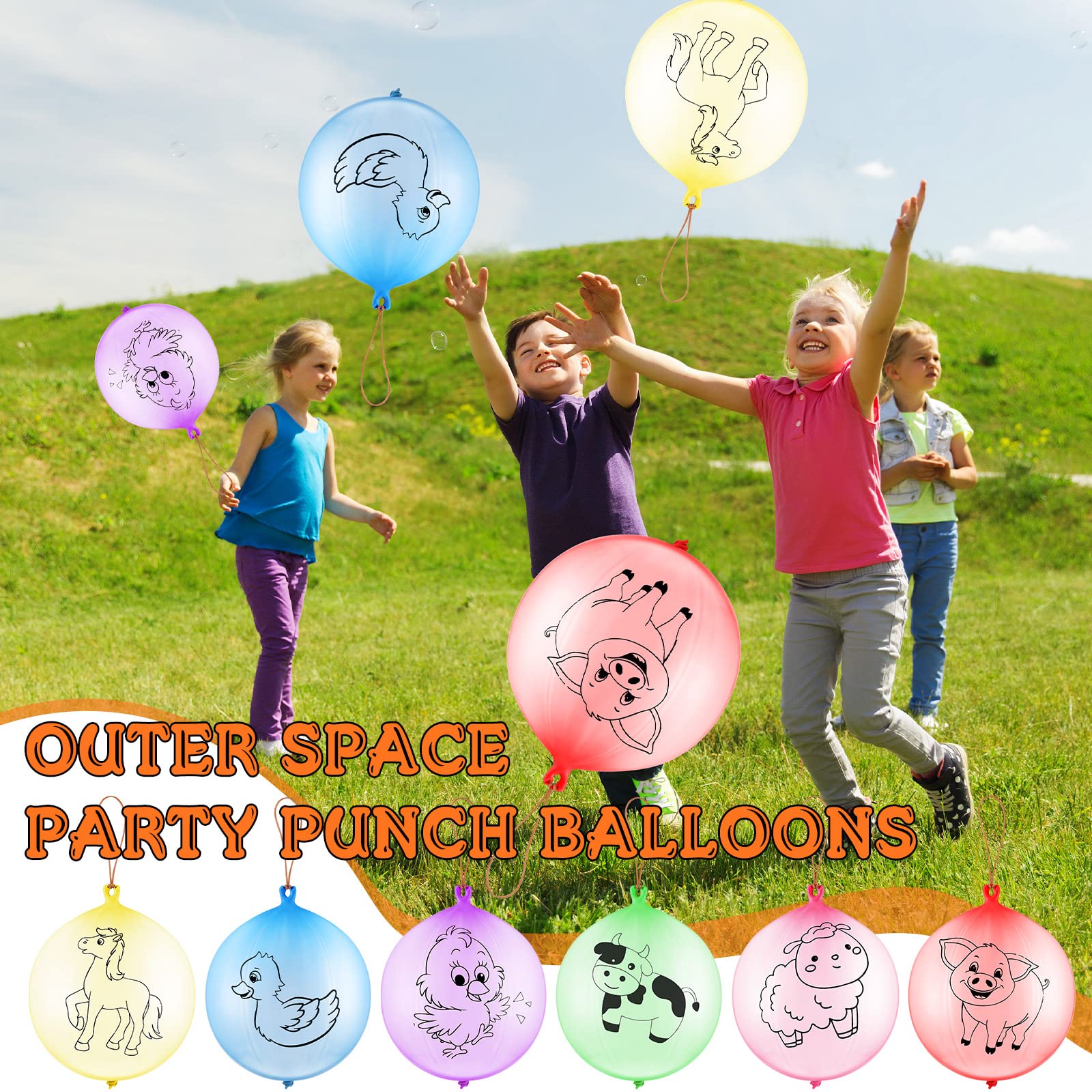 36 Pcs Farm Animal Punch Balloons with Rubber Band Handles - Fun Barnyard Party Favors for Kids Birthday, Animal Themed Decorations - Perfect for Birthday Parties, Carnival Games, and Outdoor Playtime