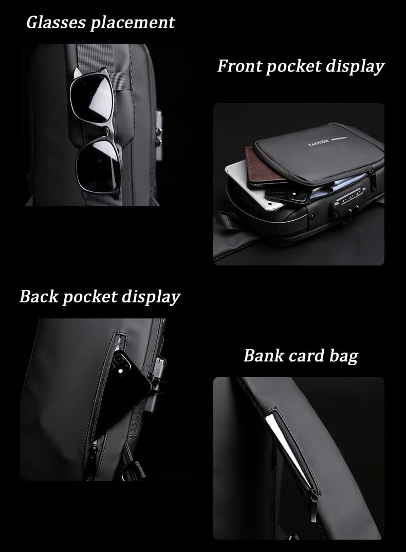 USB Charging Anti-Theft Waterproof Crossbody Sling Bag - Sport Shoulder Chest Daypack for Hiking, Travel & Gym - with Secure Zipper & Phone Charging Port