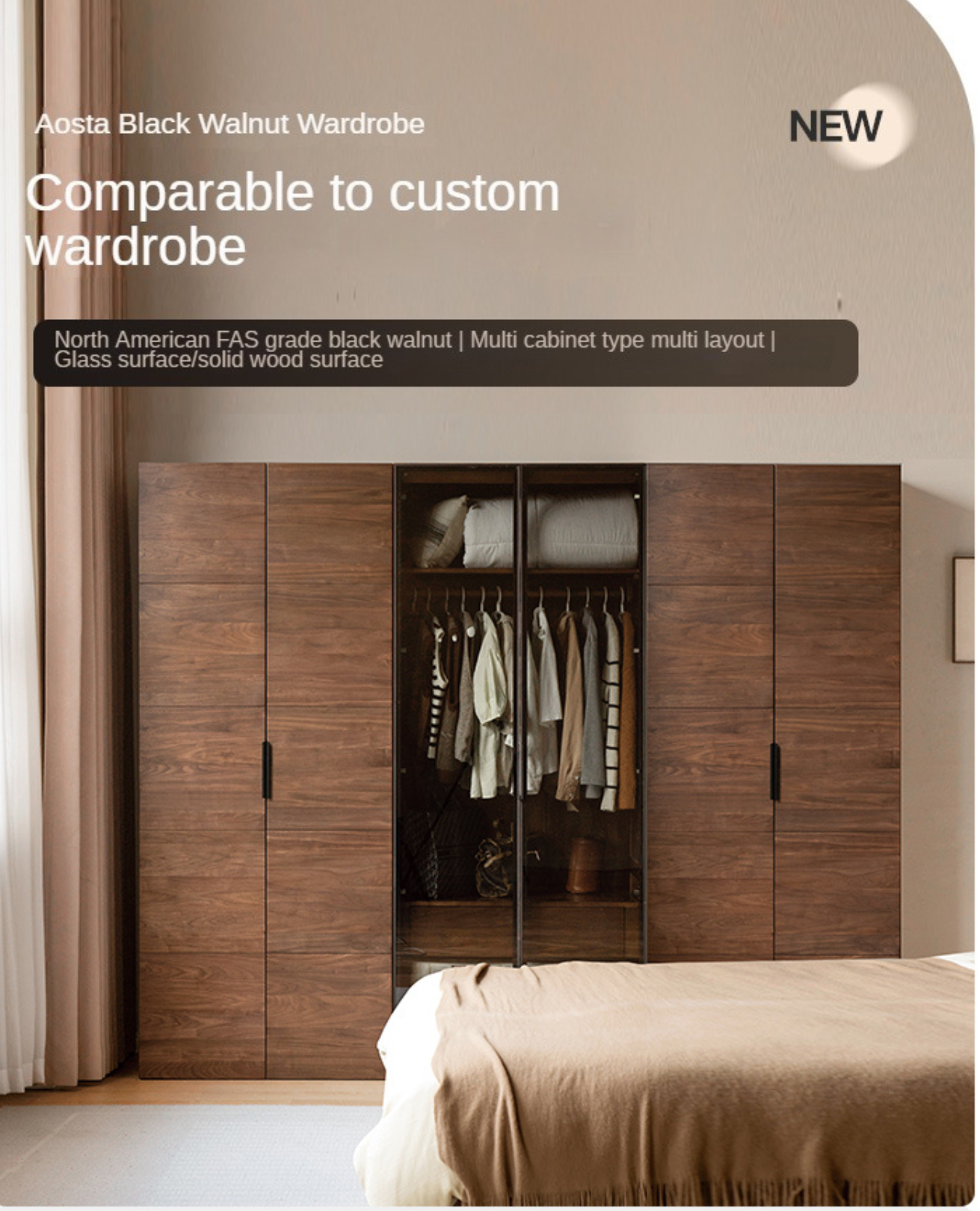 Premium Black Walnut Solid Wood Wardrobe & Storage Cabinet - Spacious Closet Organizer for Bedroom, Living Room, and Office