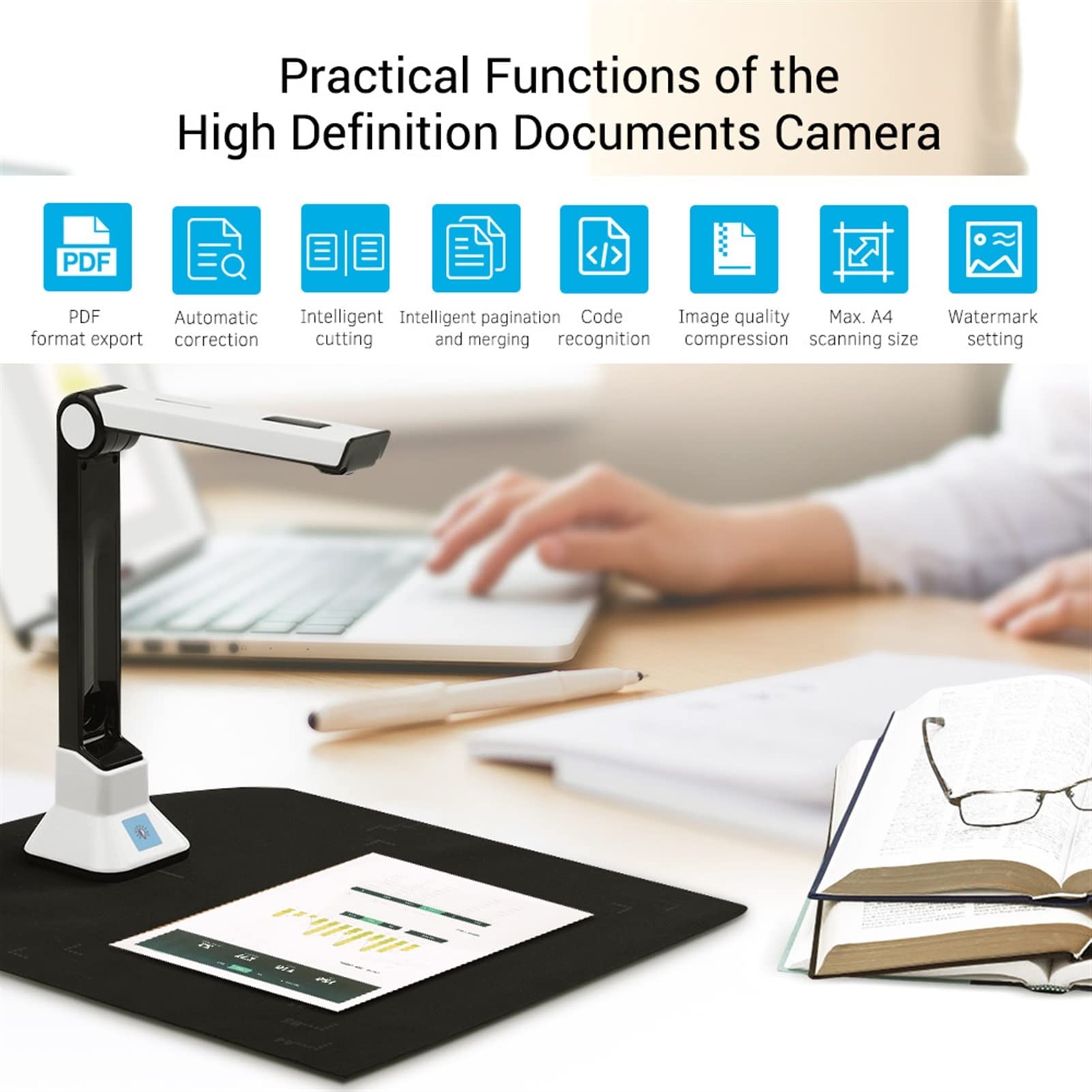 KOVOSCJ Portable Document Scanner - 10MP A4/A3 Book Scanner with Auto Focus & HD Camera - High-Speed Scanning for Office, School & Home Use