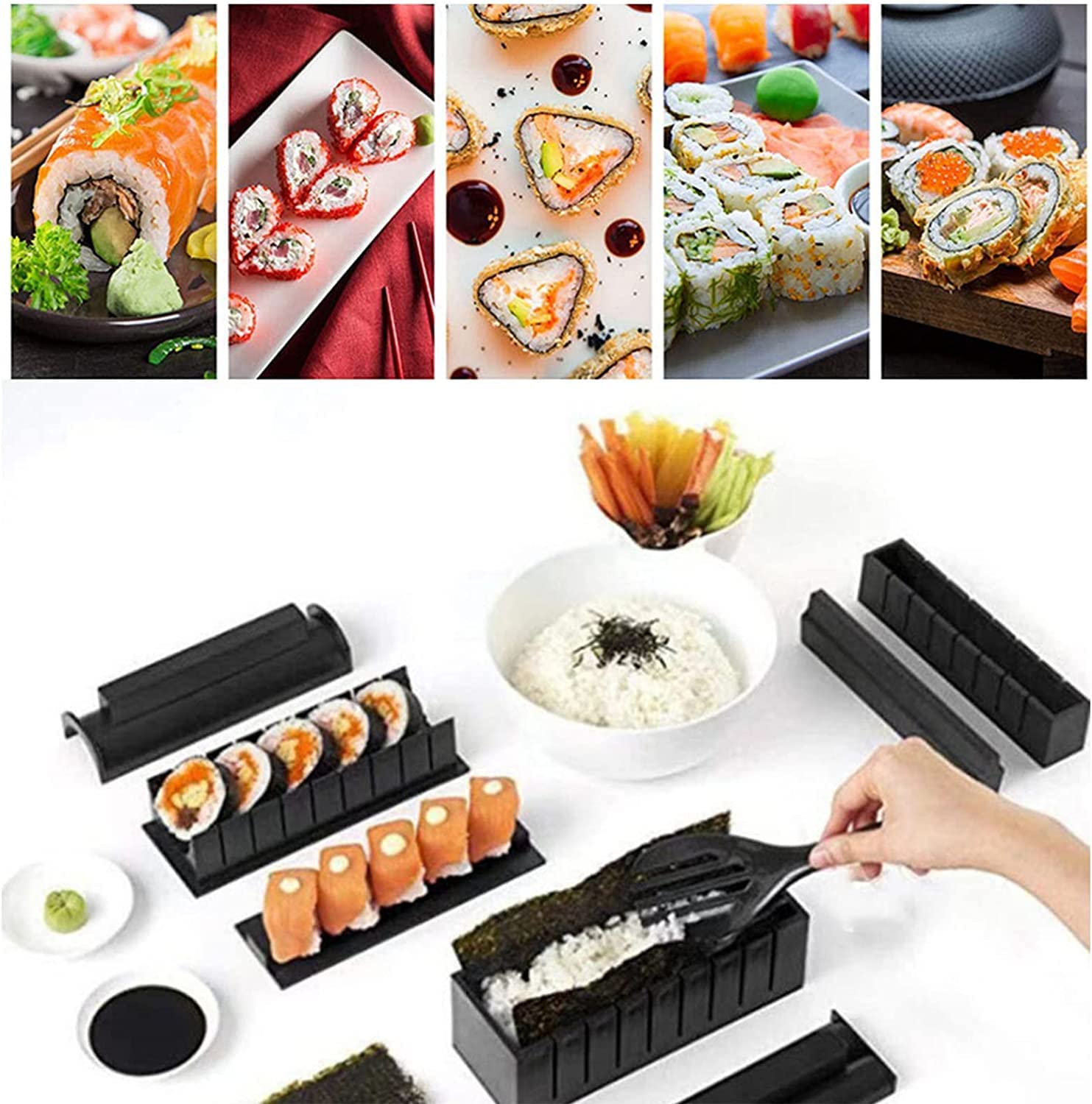 Sunallwell 10-Piece Professional Sushi Making Kit - DIY Sushi Roller Mold Set with Rice Paddle & Bamboo Mat - Perfect for Beginners & Home Chefs - Great for Parties, Meal Prep & Japanese Cuisine Lovers