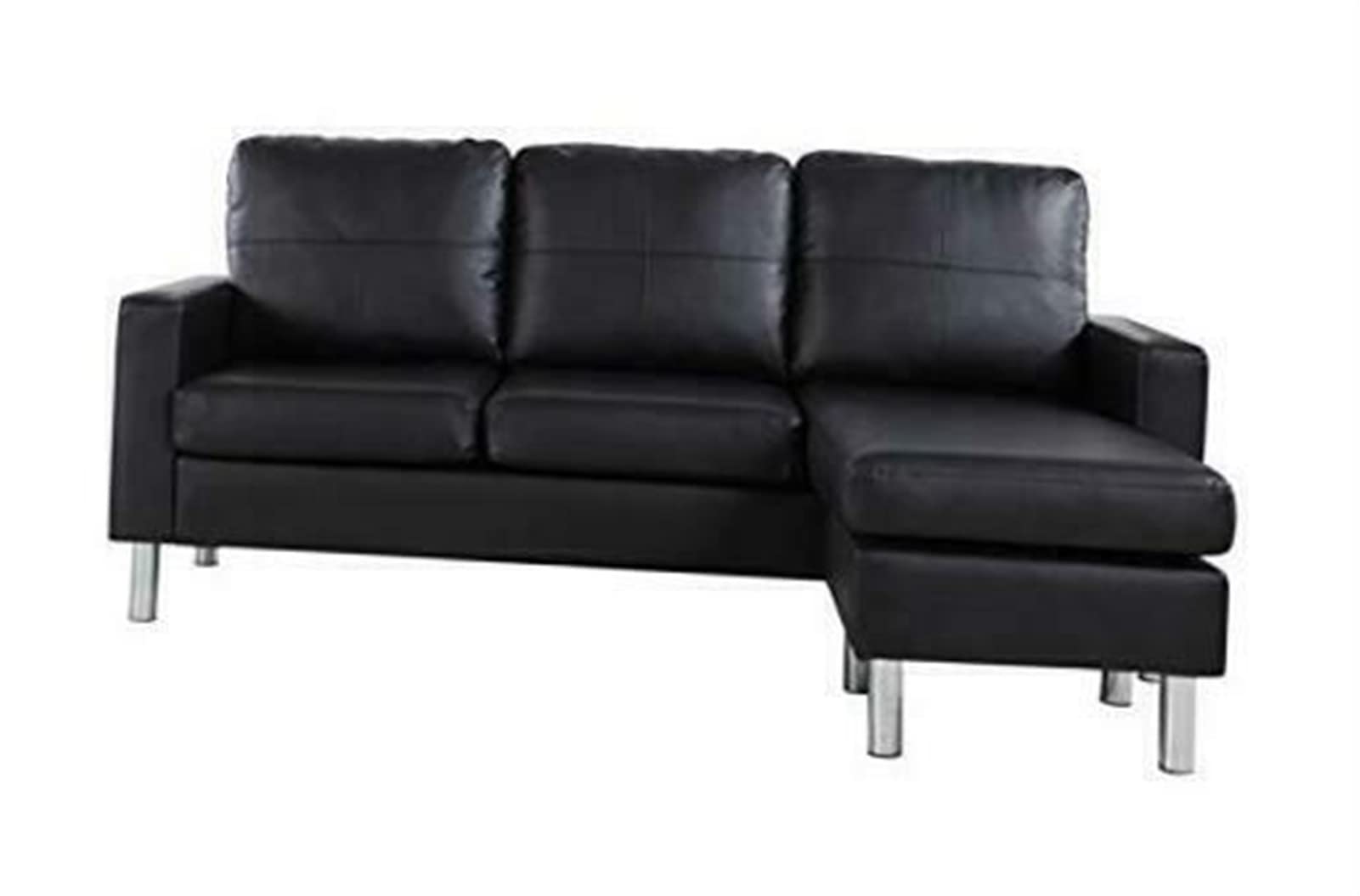ALIDAM Modern Bonded Leather Sectional Sofa - Small Space Configurable Couch with Recliner Seat in Black - Perfect for Living Rooms, Apartments & Home Theater Seating